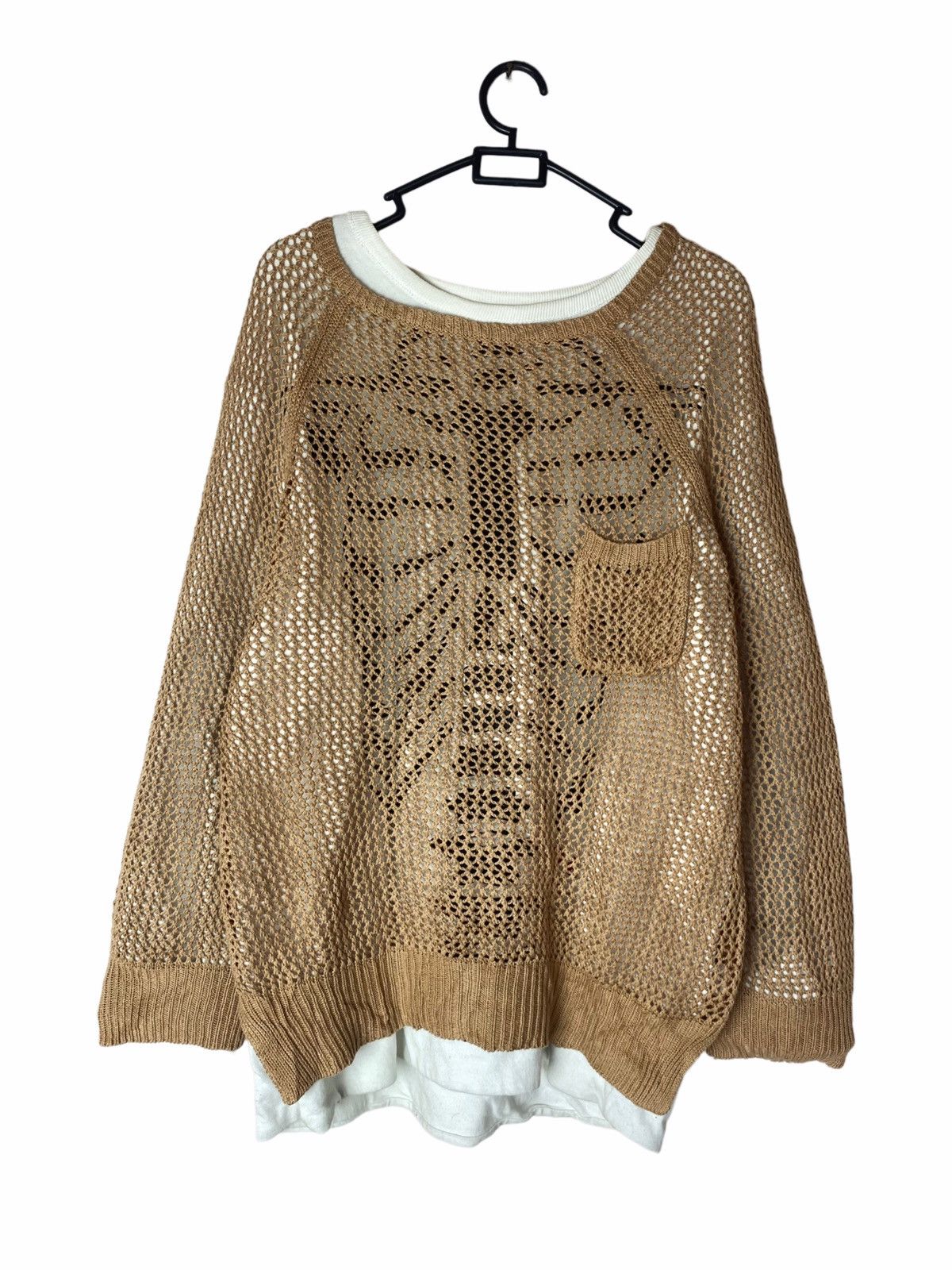 image of 2000S Gu - Open Knitted Top Longsleeve in Brown, Women's (Size Large)