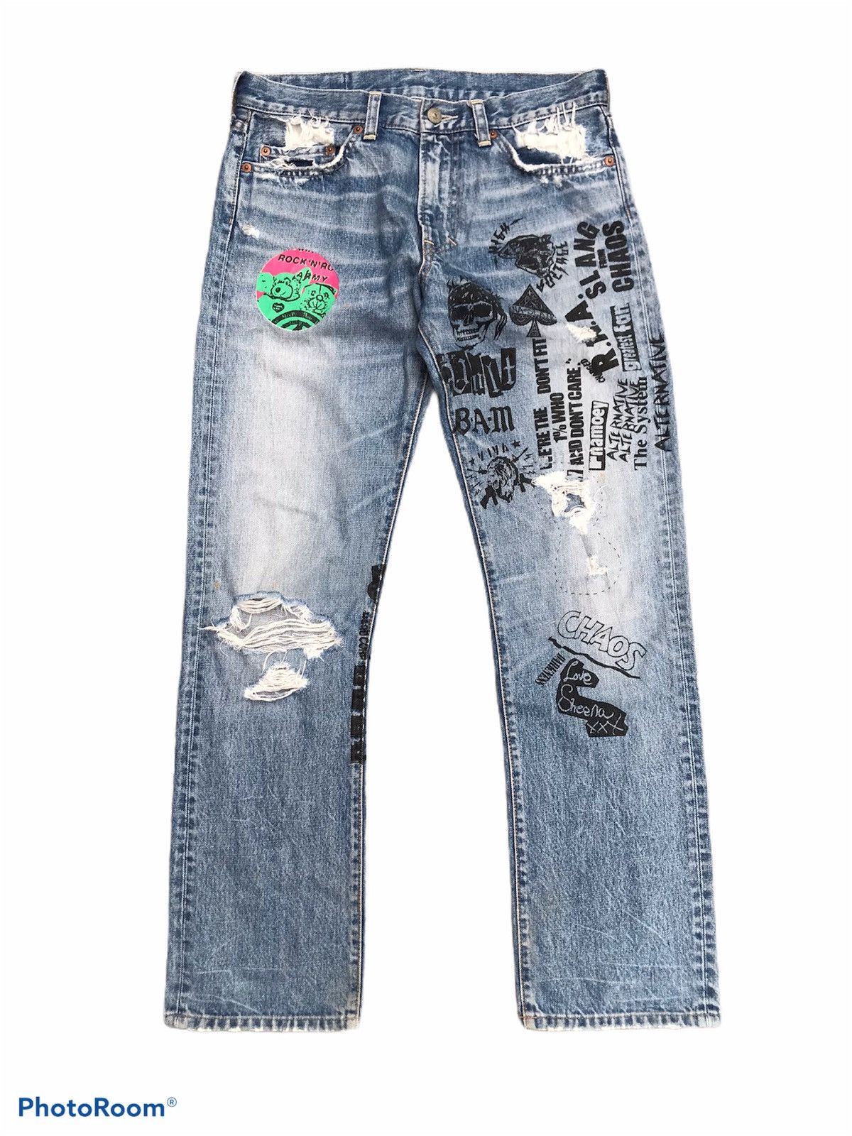 Japanese Brand 💥Vintage 90s RNA Inc. Distressed Denim Punk/Grunge Style Size US 31 - 1 Thumbnail