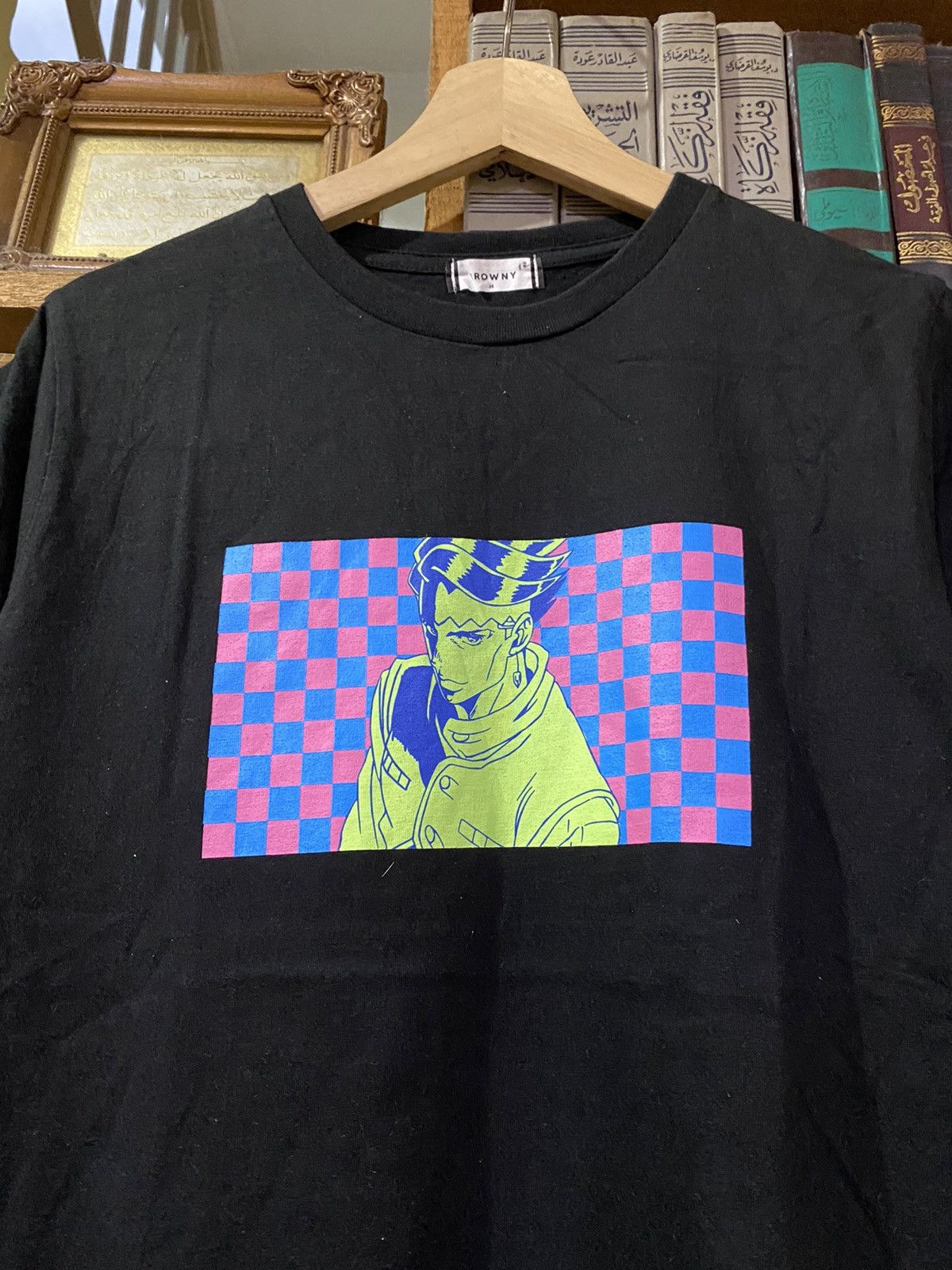 image of Anima x Cartoon Network Jojo Bizarre Adventure Rohan Kishibe Anime Manga Shirt in Black (Size Mediu