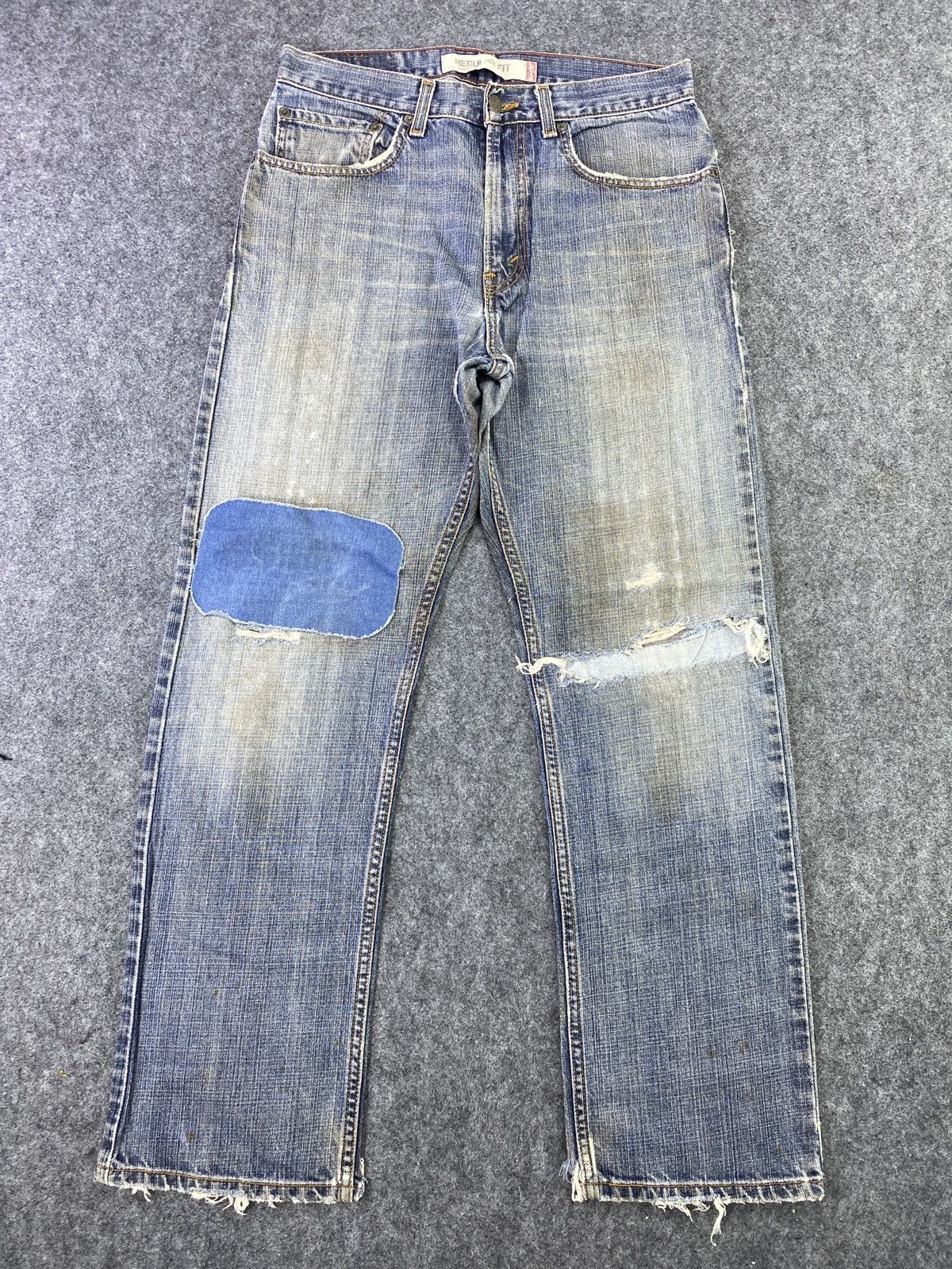 Jean × Levi's × Vintage Vintage Levis 505 Rusty Blue Wash Patchwork Jeans - J025 Size US 31 - 1 Thumbnail