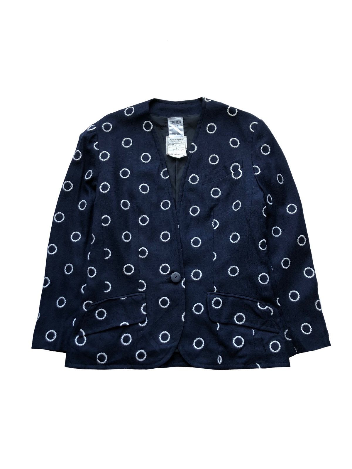 image of 1990S Celine No Blesse One Button Blazer in Navy, Women's (Size Medium)