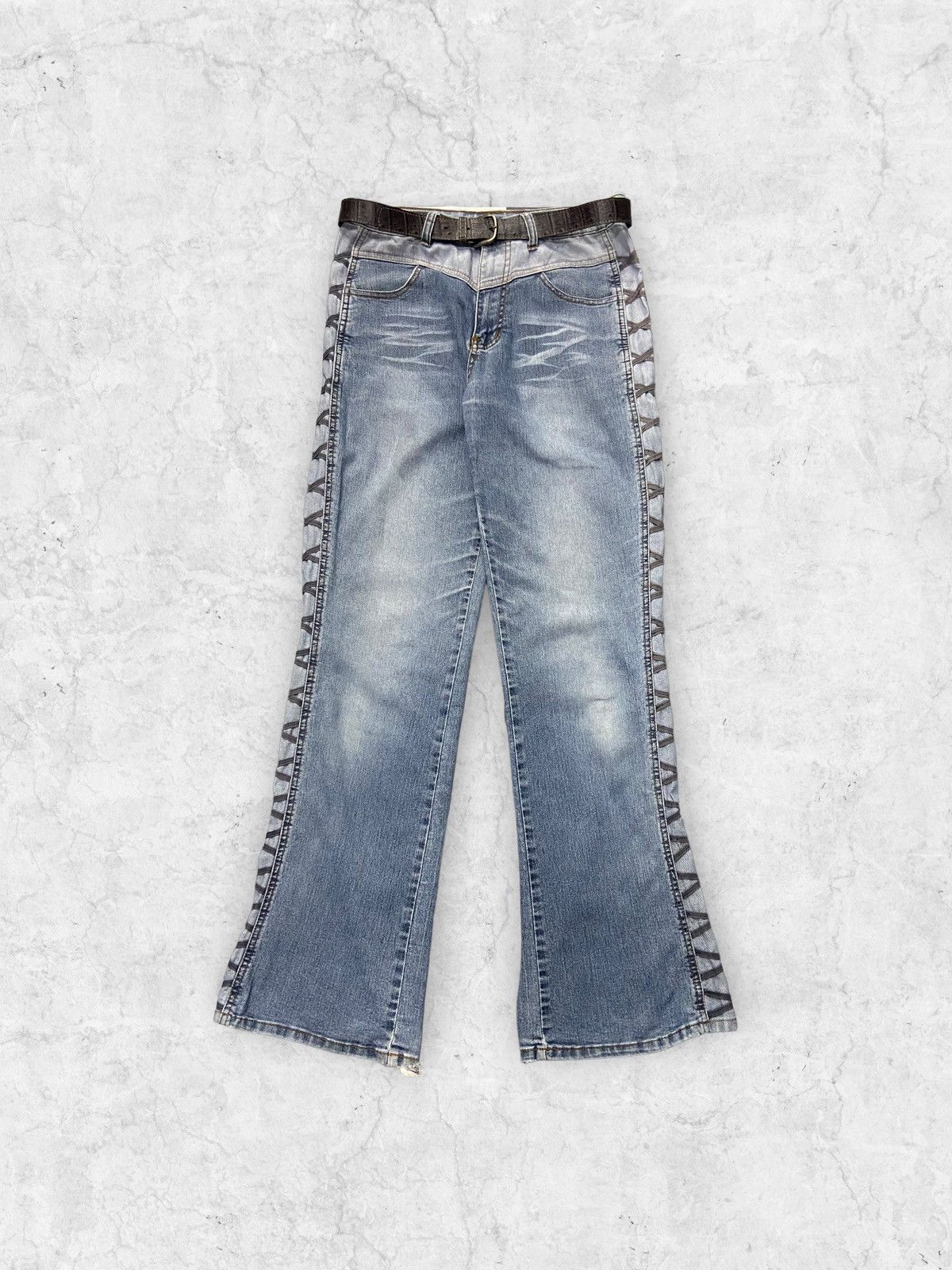 Vintage T&T Japan Flared Bootcut Jeans Leather Embossed Belt