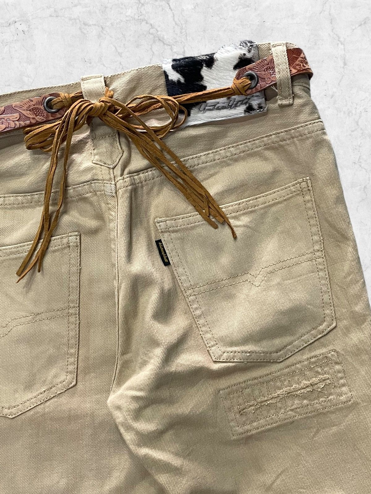 Rei Kawakubo × Tornado Mart Vintage Blutenblatt Patchwork Flared Denim With Leather Belt Size US 32 / EU 48 - 11 Thumbnail