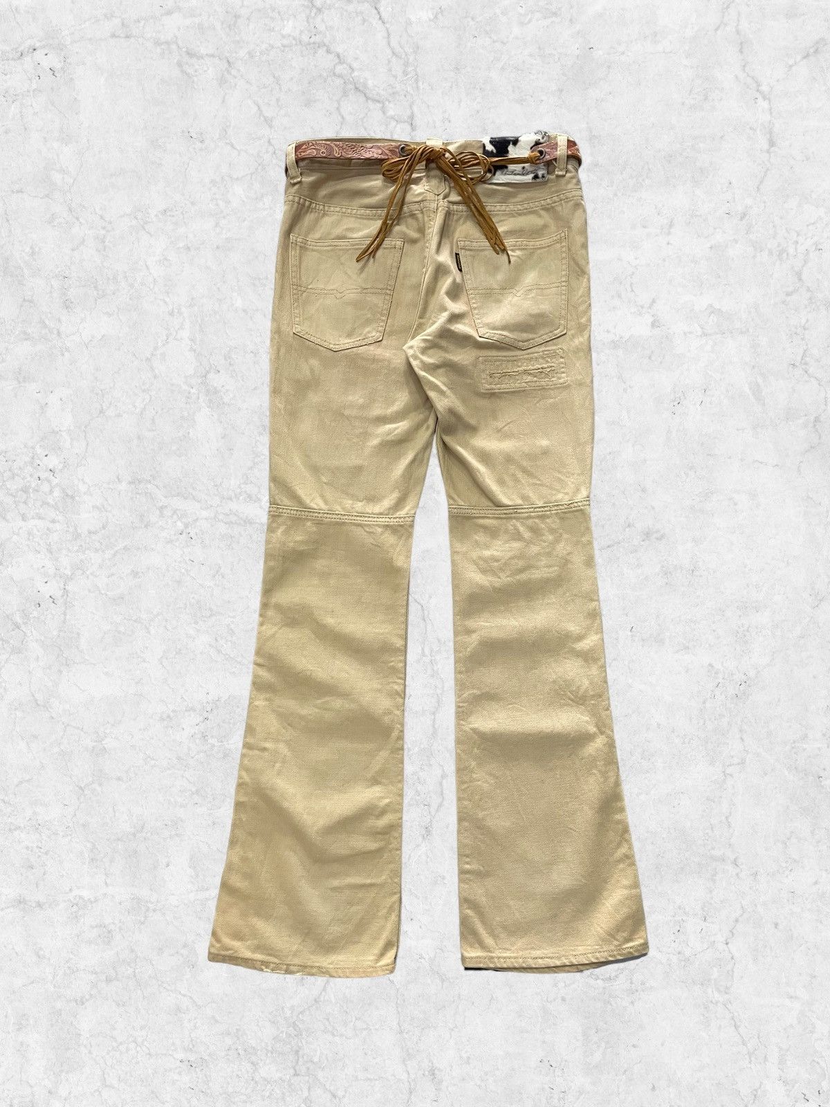 Rei Kawakubo × Tornado Mart Vintage Blutenblatt Patchwork Flared Denim With Leather Belt Size US 32 / EU 48 - 3 Thumbnail