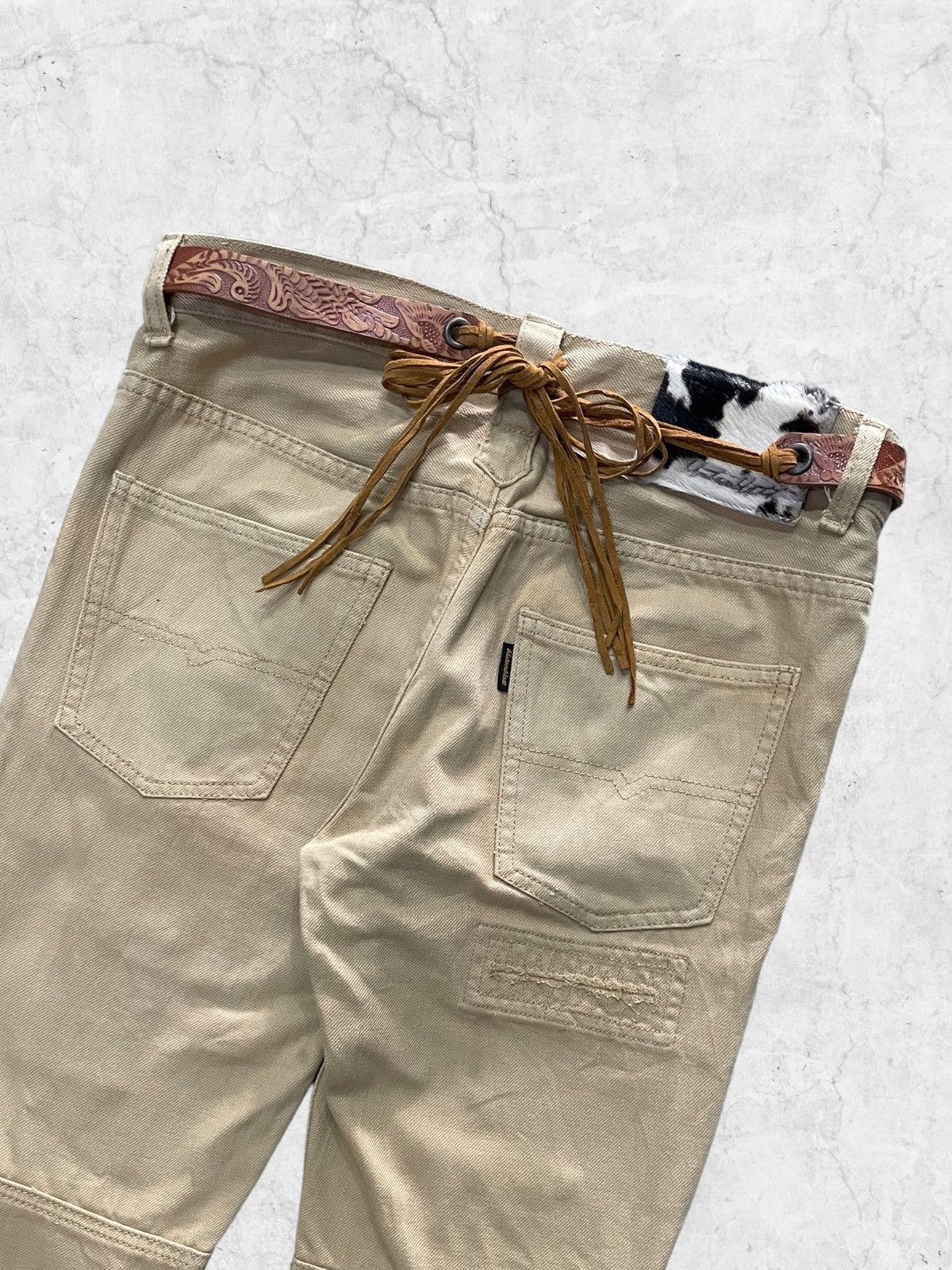 Rei Kawakubo × Tornado Mart Vintage Blutenblatt Patchwork Flared Denim With Leather Belt Size US 32 / EU 48 - 10 Thumbnail