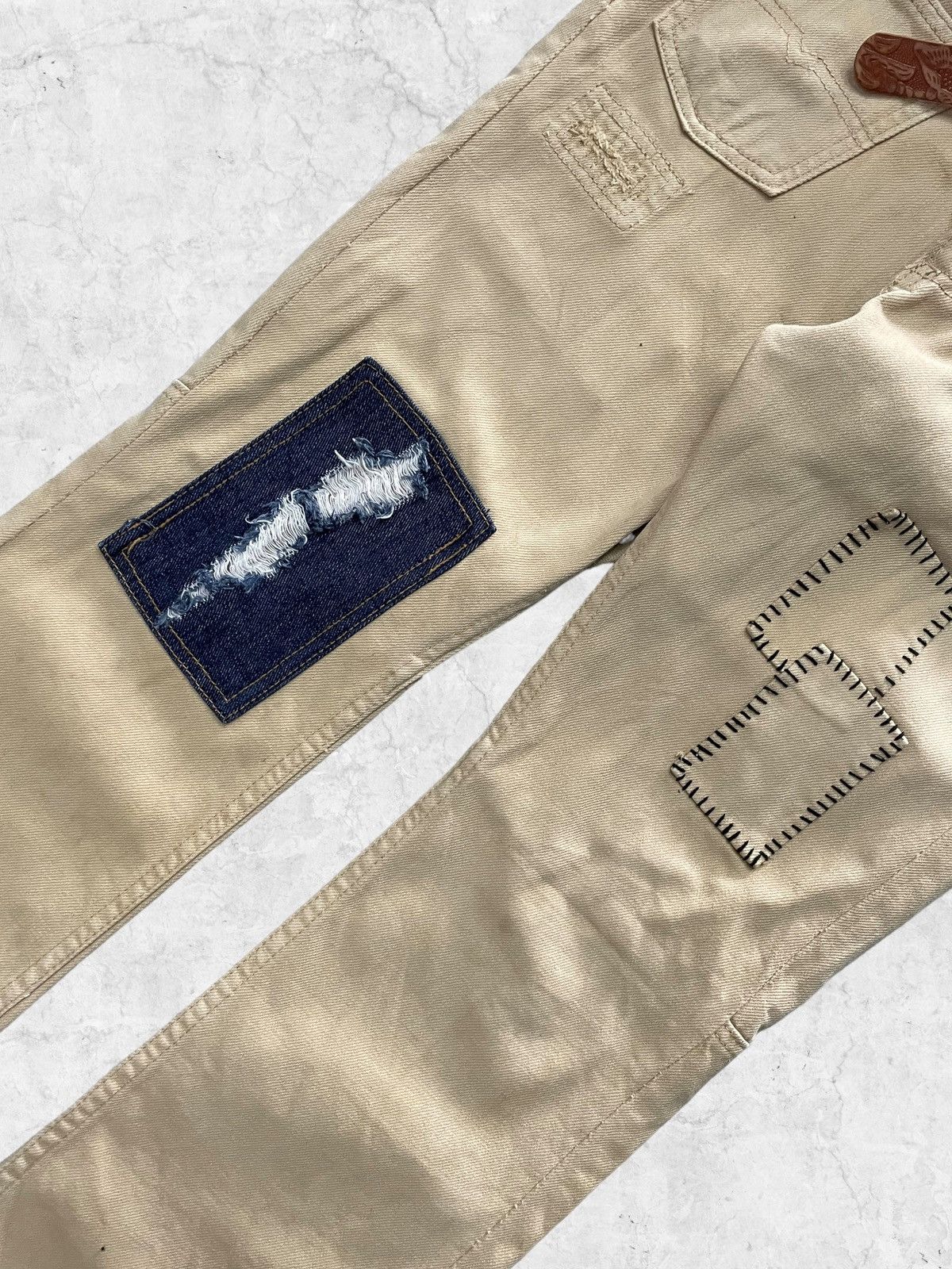 Rei Kawakubo × Tornado Mart Vintage Blutenblatt Patchwork Flared Denim With Leather Belt Size US 32 / EU 48 - 7 Thumbnail
