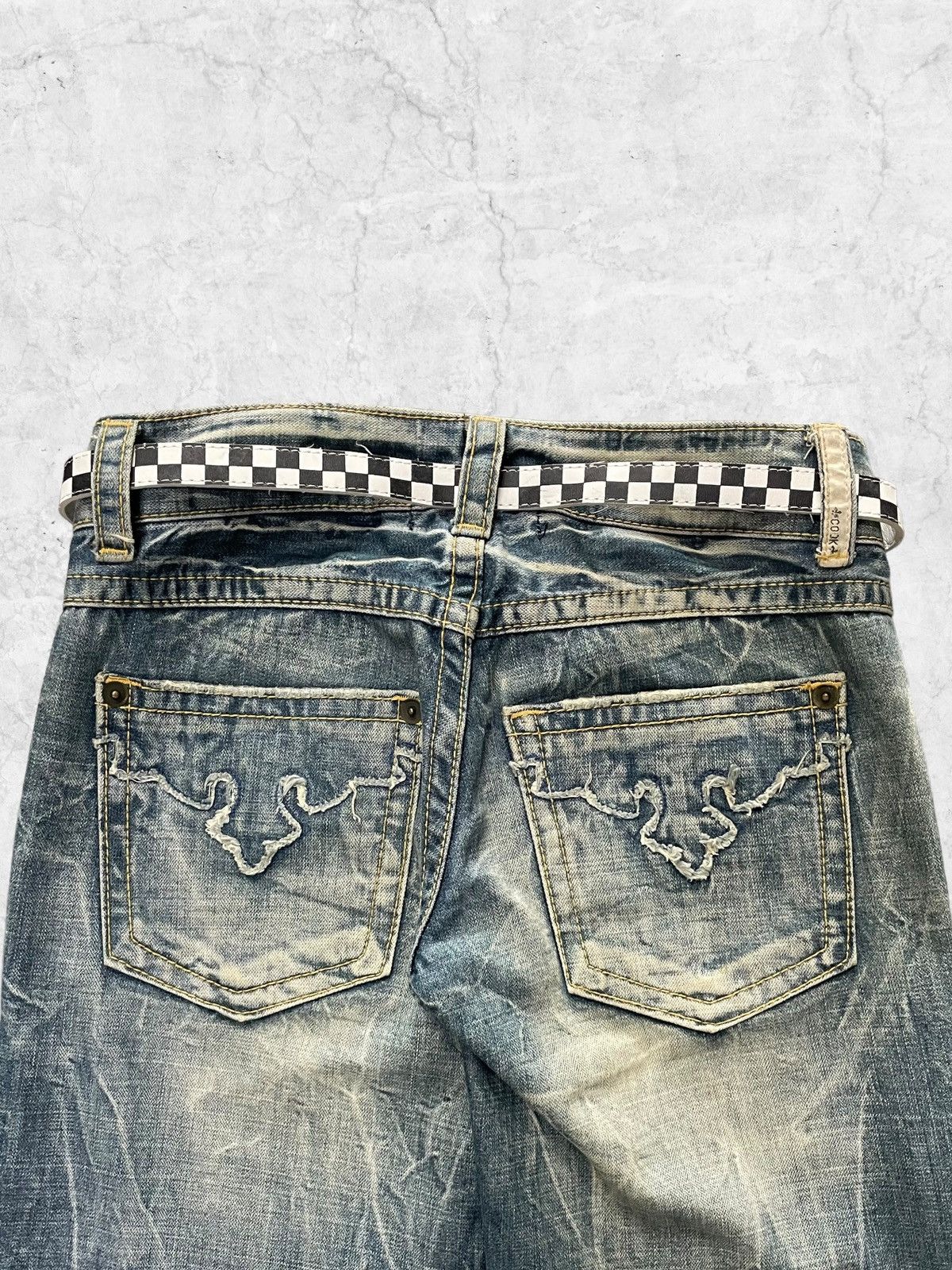 Designer × If Six Was Nine × Le Grande Bleu (L.G.B.) Cook Japan Fleur Storm Flared With Checker Belt Pants Size US 28 / EU 44 - 5 Thumbnail