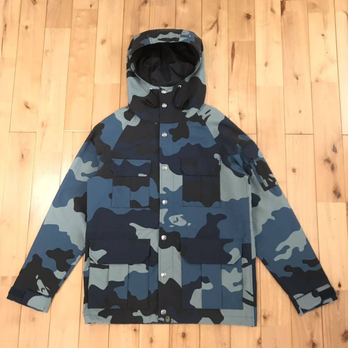 image of Bape Woodland Camo Nylon Hoodie Jacket A Bathing Ape in Blue, Men's (Size Medium)