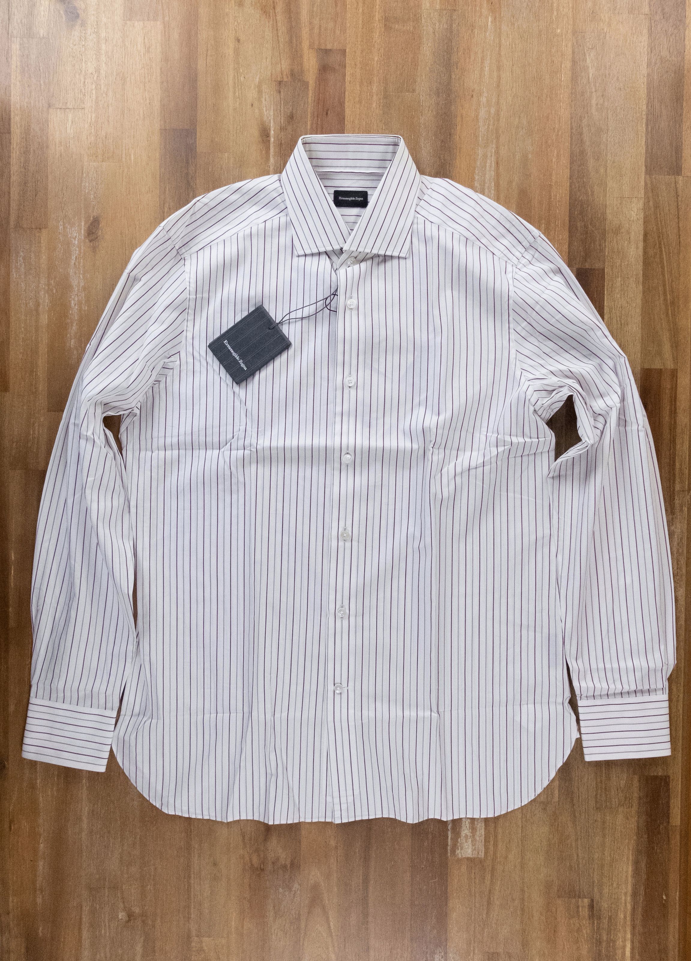 image of Ermenegildo Zegna White Striped Formal Dress Shirt 42 16.5, Men's (Size Large)