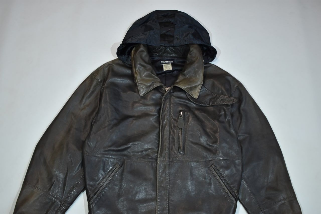 ジャケット・アウター I.S issey miyake sport leather coat Issey Miyake I.S. Sport Leather Sleeve Varsity Jacket | Grailed