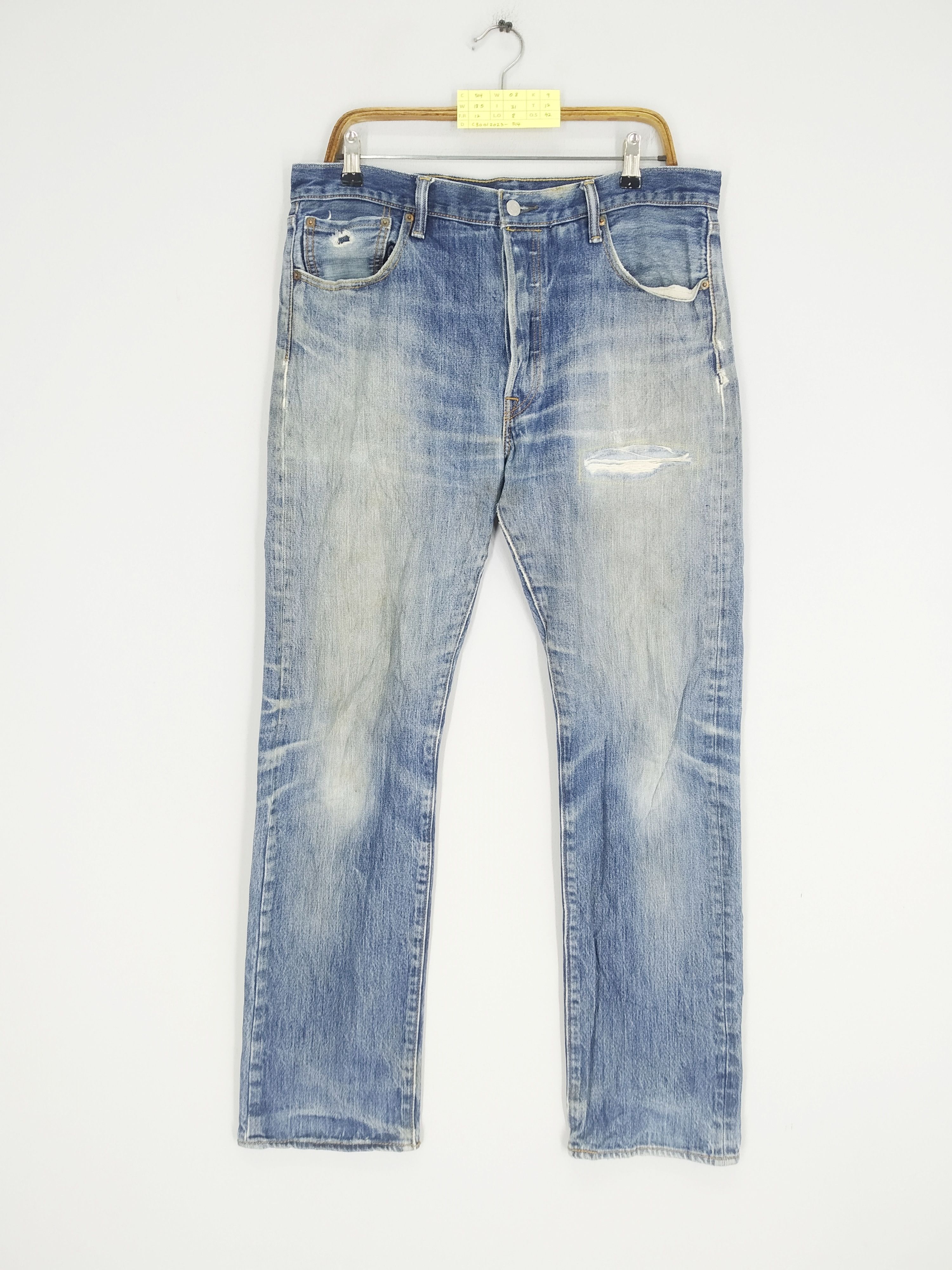 Jean Size 37 Vintage Levi's 501 Stonewash Blue Ripped Denim Jeans Size US 37 - 1 Thumbnail
