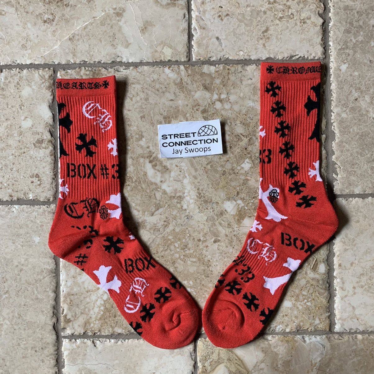 image of Chrome Hearts Stencil Socks Size Small (M4-6) (W5.5-7.5) in Red, Men's
