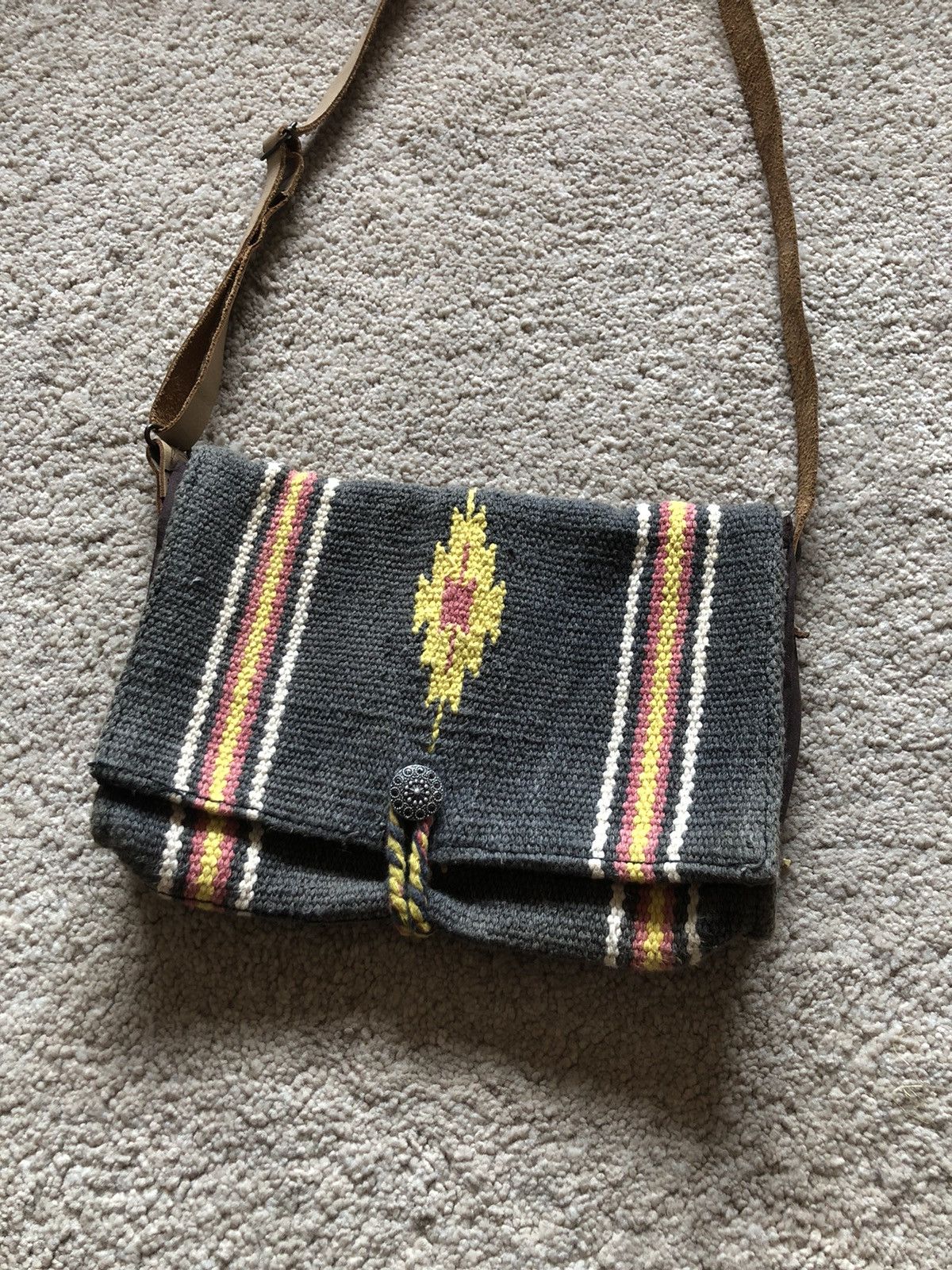 image of Vintage 1990S Ortega Pattern Knitted Sling Bag, Men's