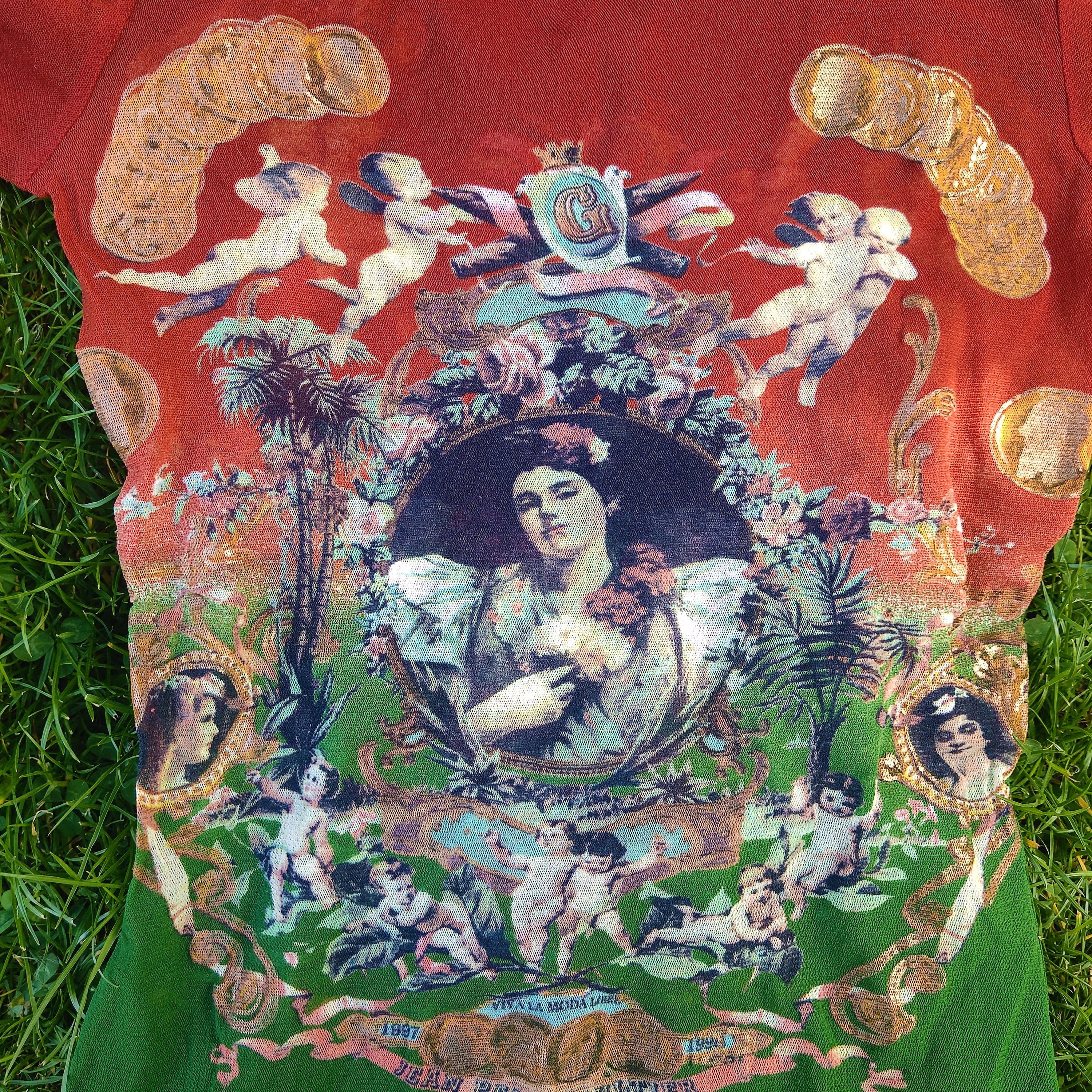 image of Jean Paul Gaultier Frida Kahlo Mexican Mesh Shirt T-Shirt in Red Green, Women's (Size Small)