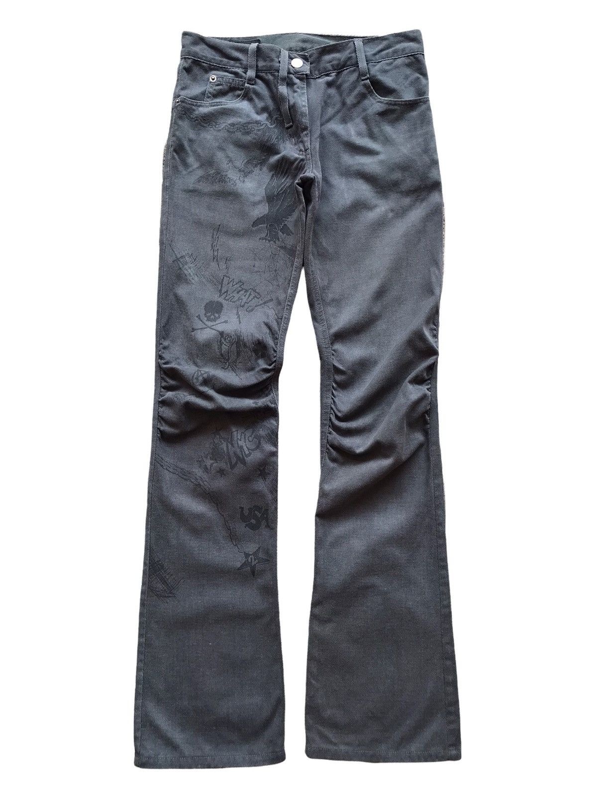 Japanese Brand KATAYONE ADELI Art Printed Fern Green Bootcut Jeans Size US 29 - 1 Thumbnail