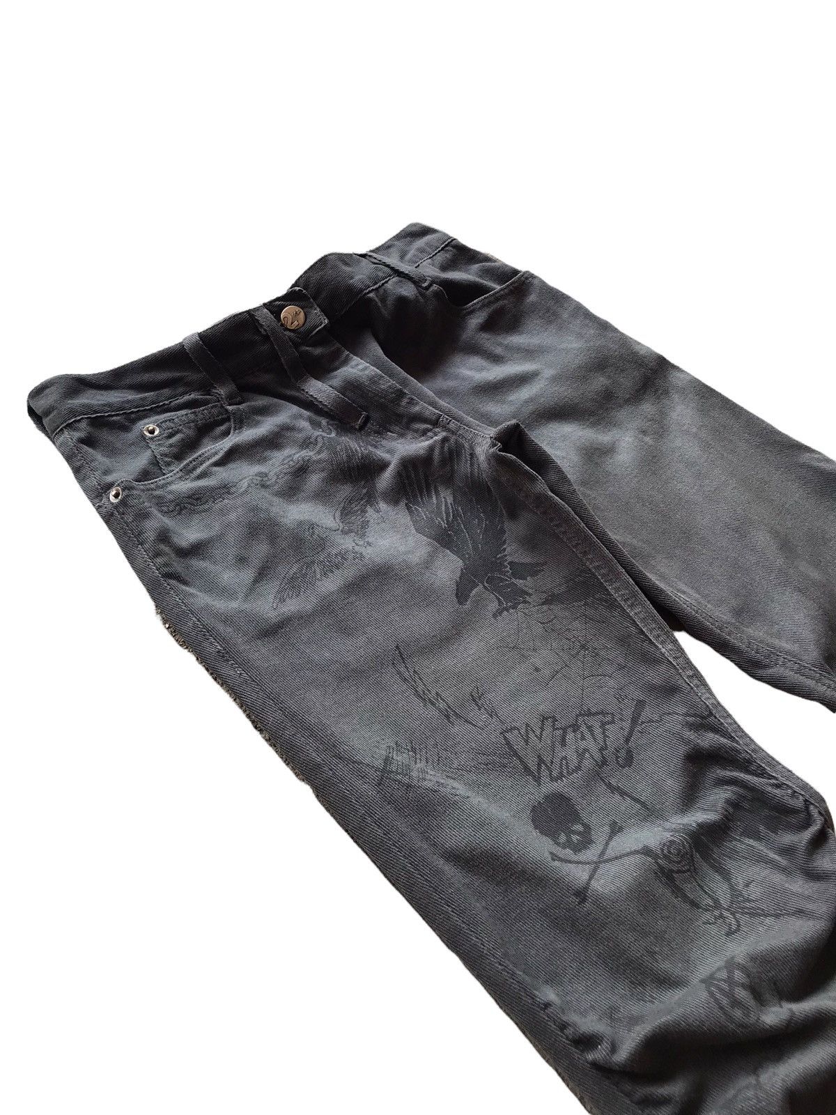 Japanese Brand KATAYONE ADELI Art Printed Fern Green Bootcut Jeans Size US 29 - 6 Thumbnail
