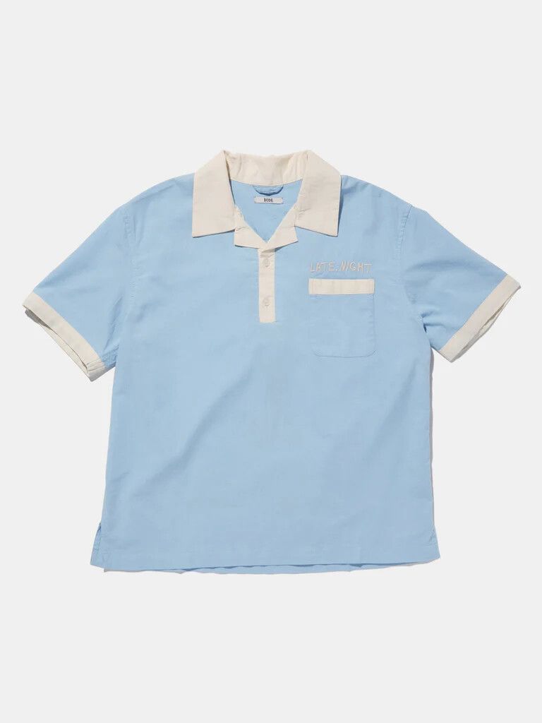Pre-owned Bode Poetry Team Ss Shirt In Blue Cream