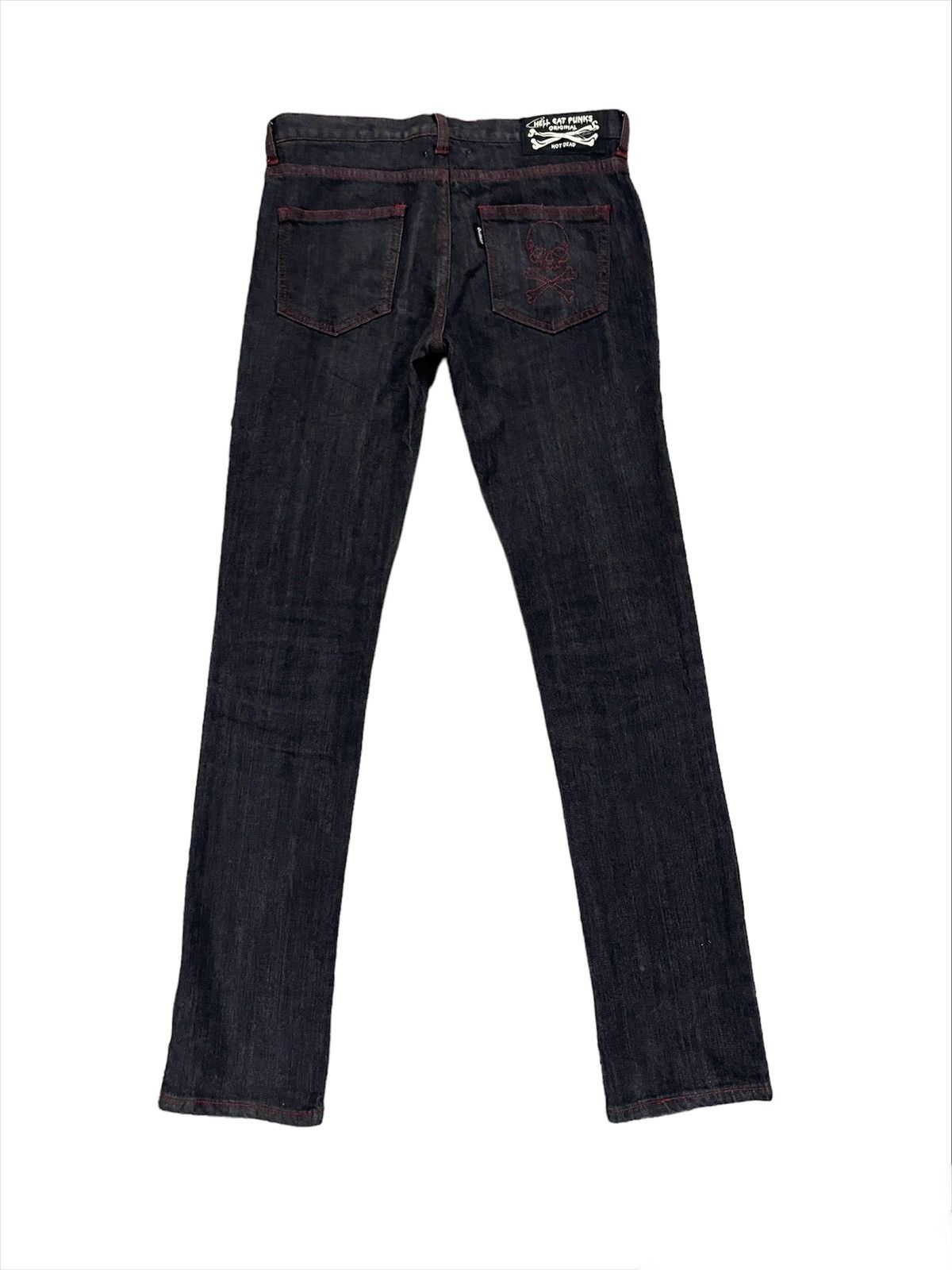 If Six Was Nine × Le Grande Bleu (L.G.B.) × Seditionaries Hell Cat Punks Not Dead Original Not Dead Unisex Slim Jeans Size 31" - 6 Thumbnail