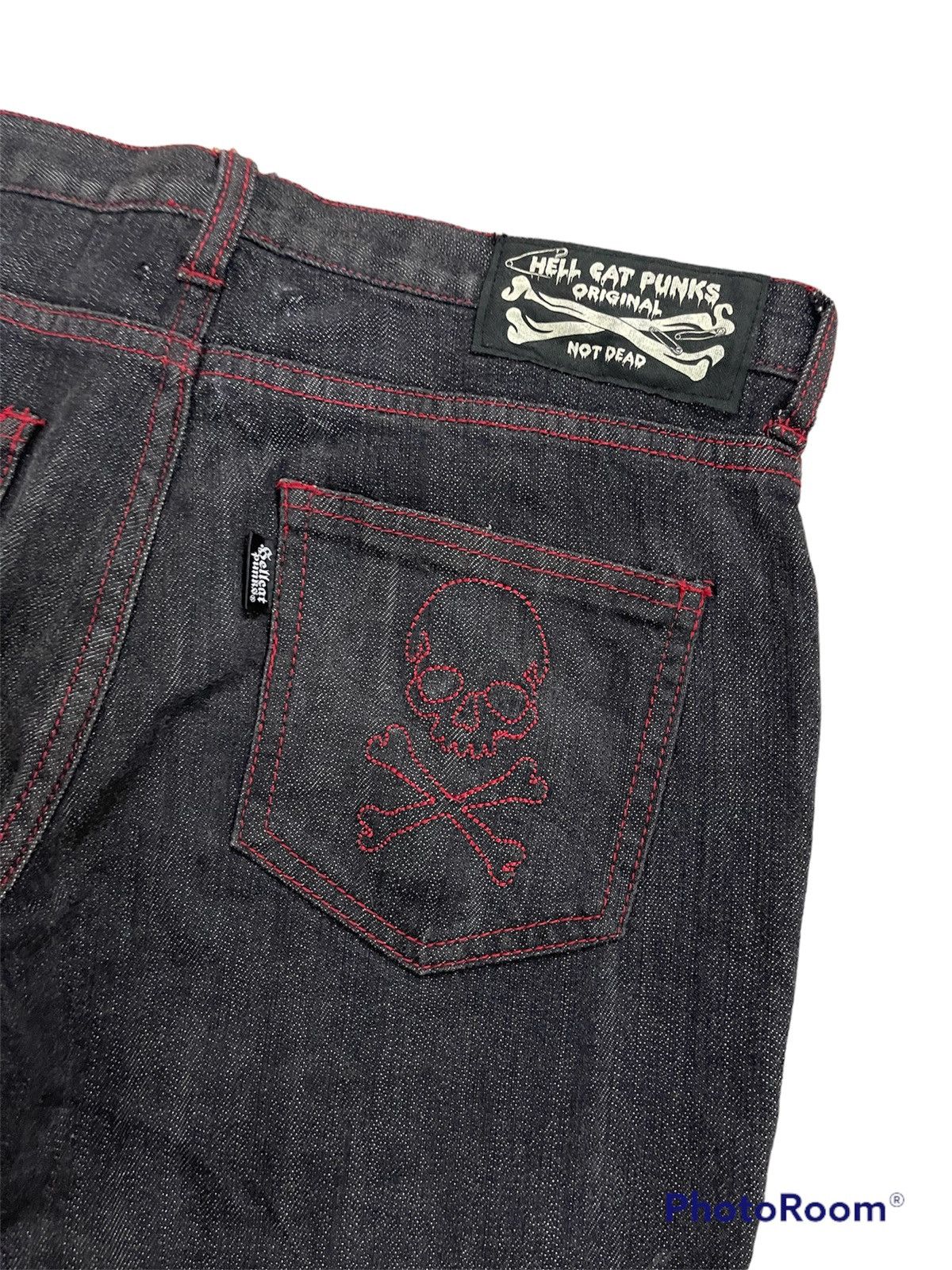 If Six Was Nine × Le Grande Bleu (L.G.B.) × Seditionaries Hell Cat Punks Not Dead Original Not Dead Unisex Slim Jeans Size 31" - 8 Thumbnail