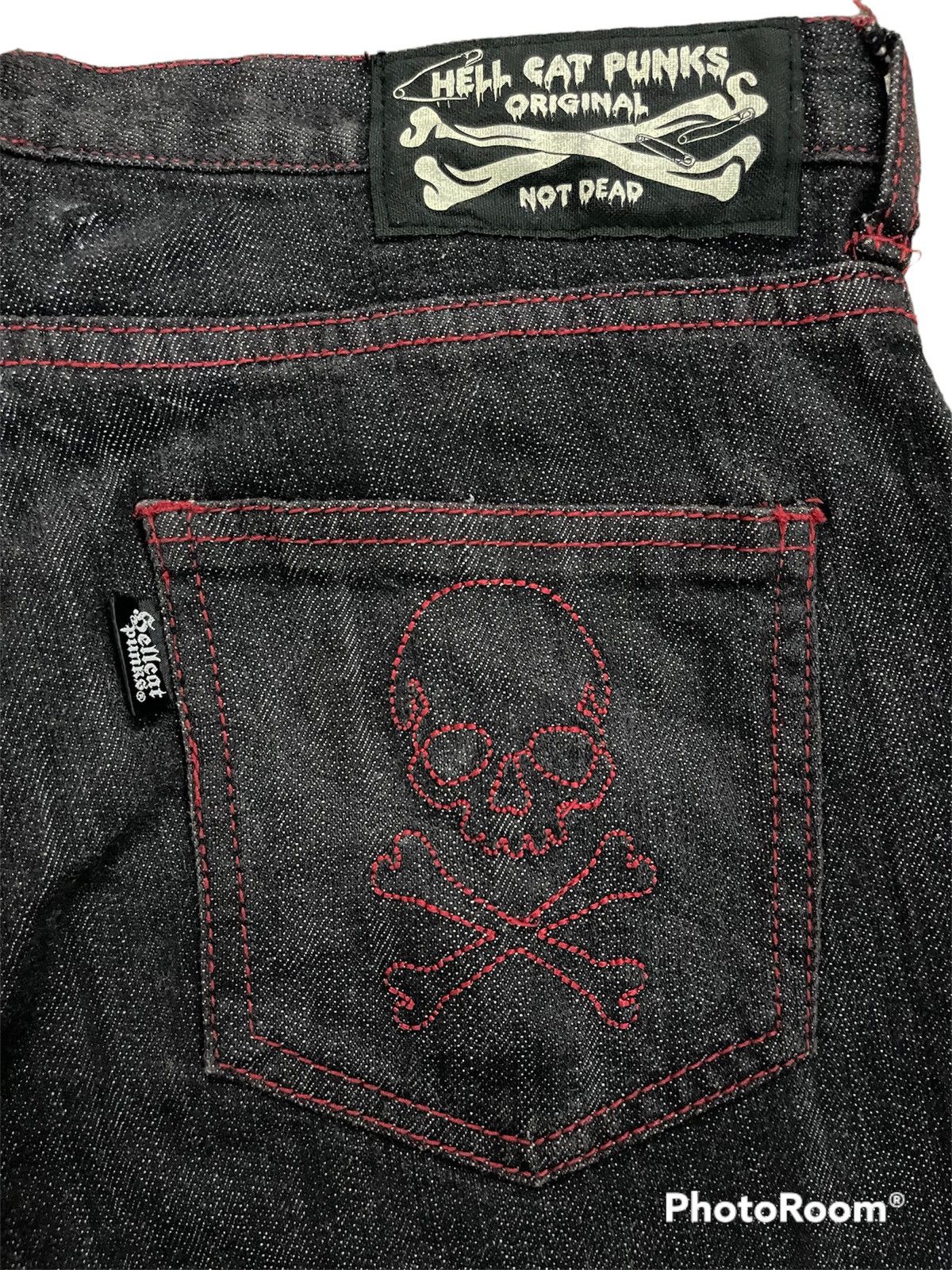 If Six Was Nine × Le Grande Bleu (L.G.B.) × Seditionaries Hell Cat Punks Not Dead Original Not Dead Unisex Slim Jeans Size 31" - 9 Thumbnail