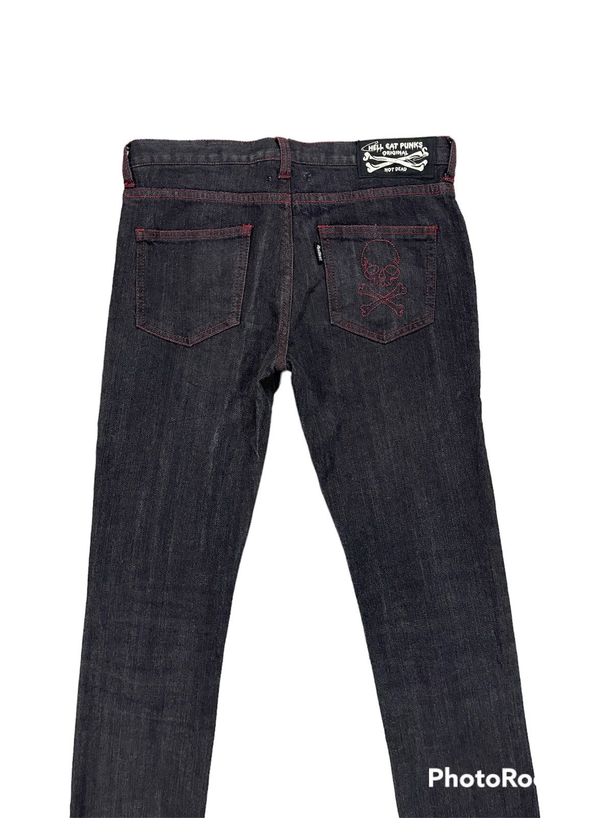 If Six Was Nine × Le Grande Bleu (L.G.B.) × Seditionaries Hell Cat Punks Not Dead Original Not Dead Unisex Slim Jeans Size 31" - 7 Thumbnail