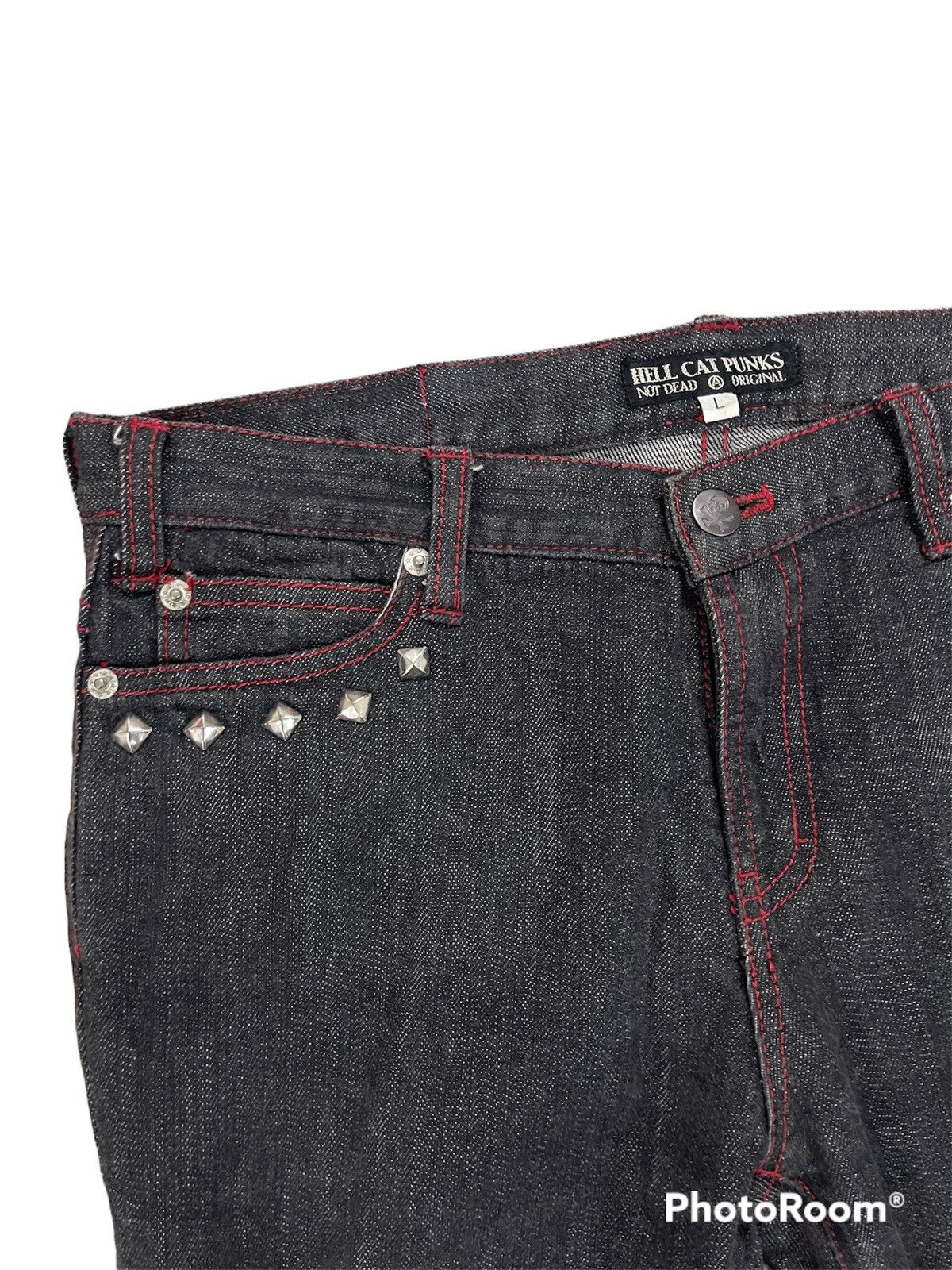 If Six Was Nine × Le Grande Bleu (L.G.B.) × Seditionaries Hell Cat Punks Not Dead Original Not Dead Unisex Slim Jeans Size 31" - 4 Thumbnail