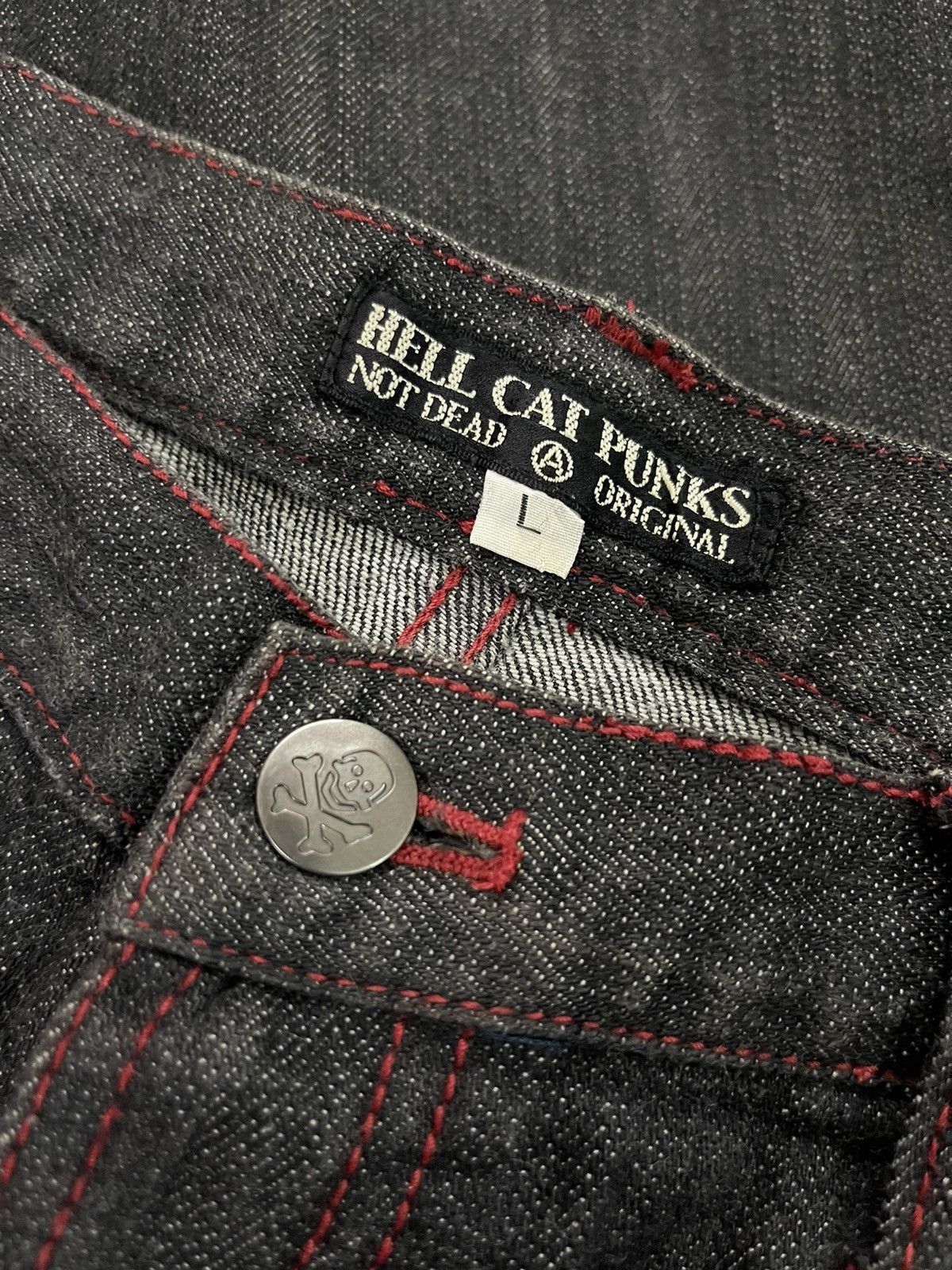 If Six Was Nine × Le Grande Bleu (L.G.B.) × Seditionaries Hell Cat Punks Not Dead Original Not Dead Unisex Slim Jeans Size 31" - 10 Thumbnail