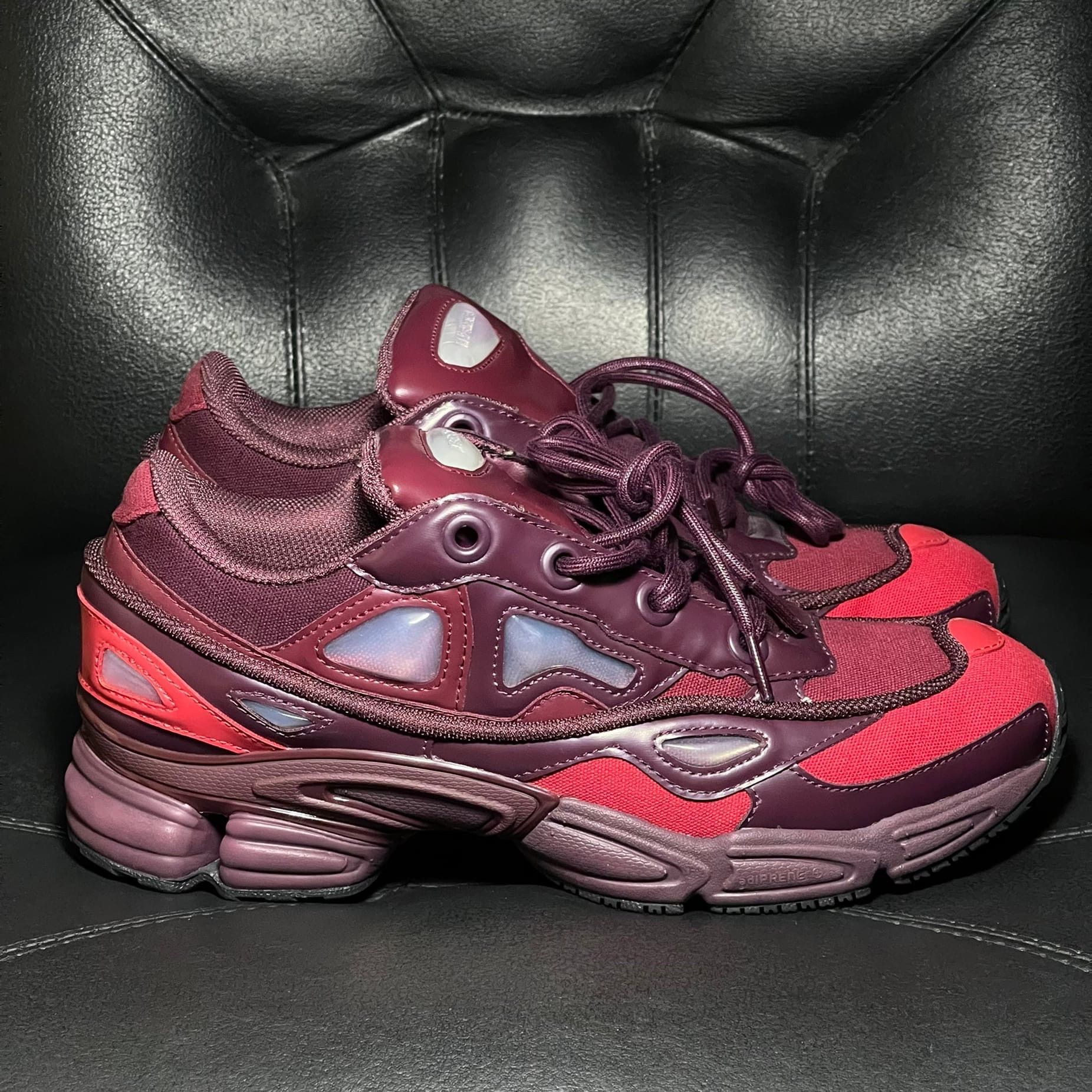 image of Adidas x Raf Simons Ozweego 3 Burgundy Shoes, Men's (Size 9.5)