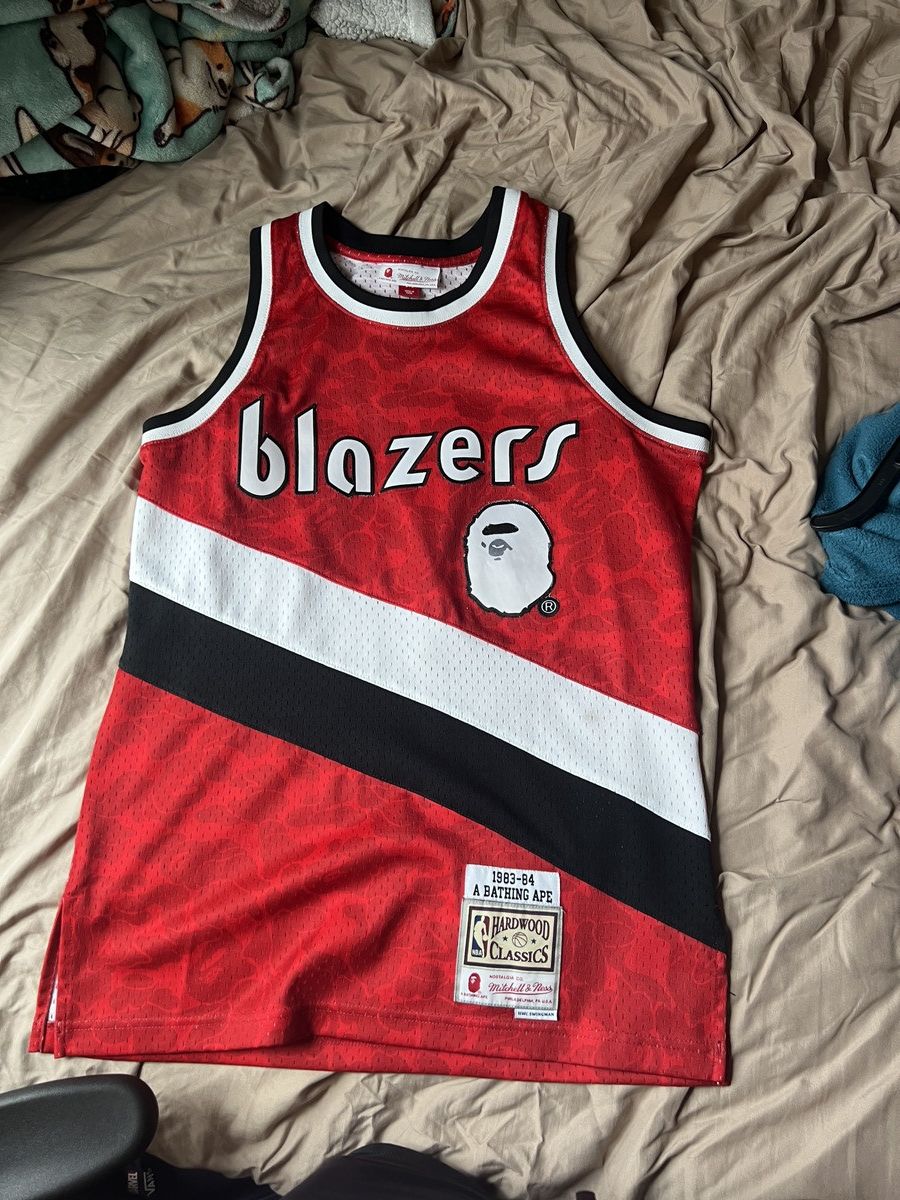 image of Bape X Mitchell & Ness Blazers Swingman Jersey in Red, Men's (Size Medium)