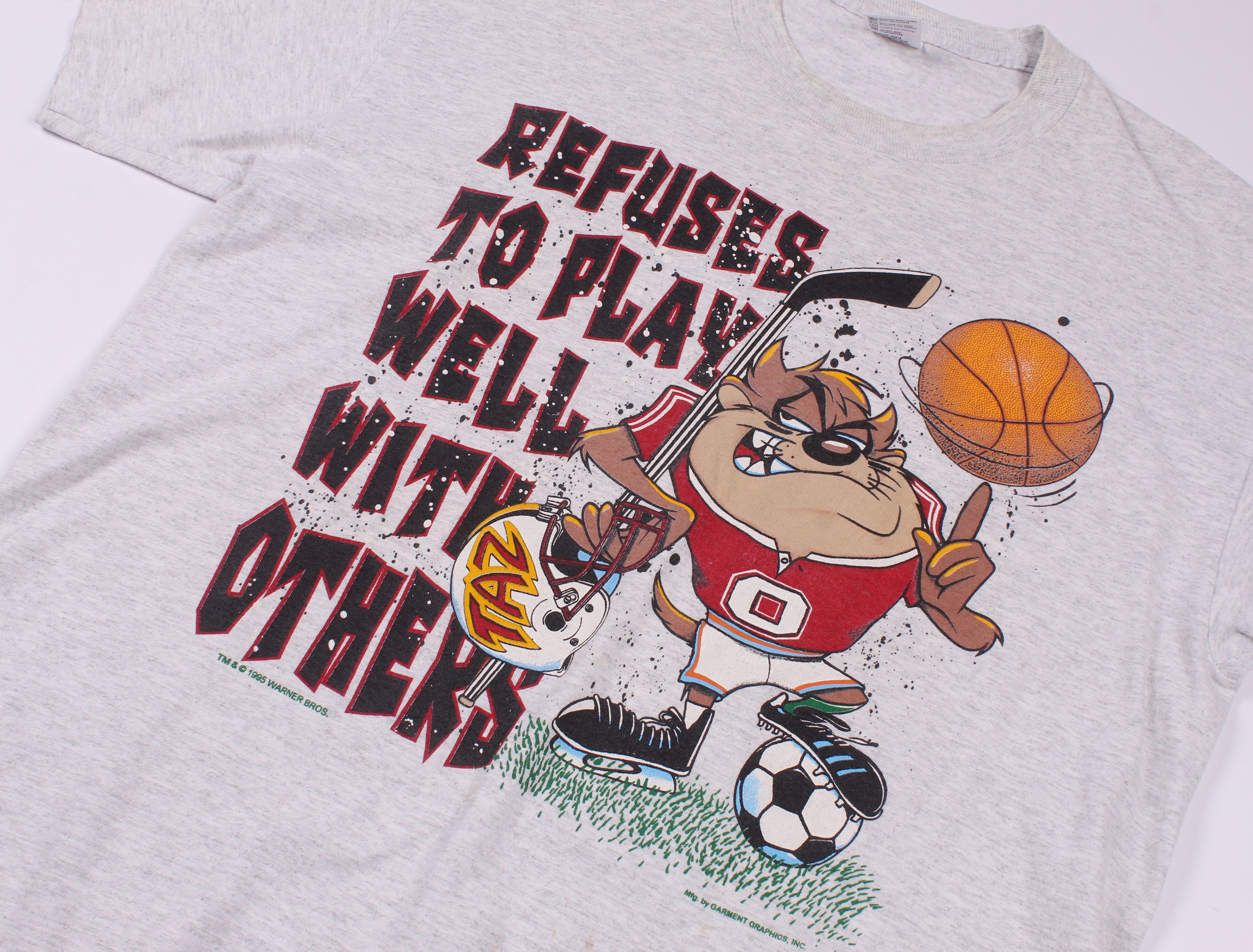Anvil Vintage 1995 Taz Looney Tunes Single Stitch Printed T-shirt Size US XL / EU 56 / 4 - 5 Thumbnail