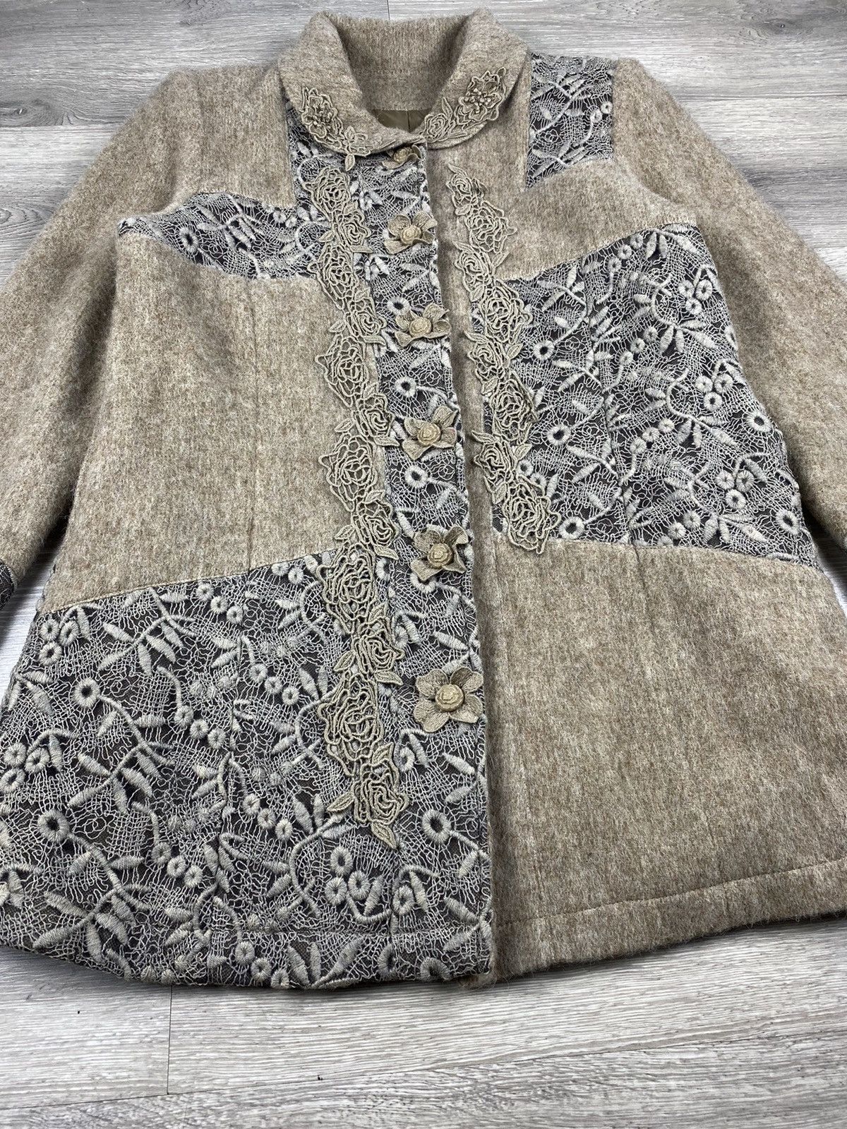 Japanese Brand Bi Bi Tokyo Wool Jacket Flowered Sashiko Coats Button Up Size M / US 6-8 / IT 42-44 - 3 Thumbnail