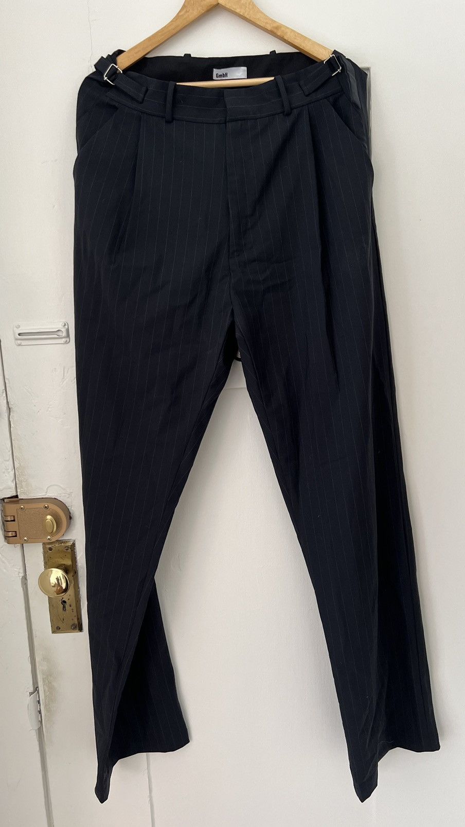 image of Gmbh Navy Pinstriped Oversized Trousers, Men's (Size 32)