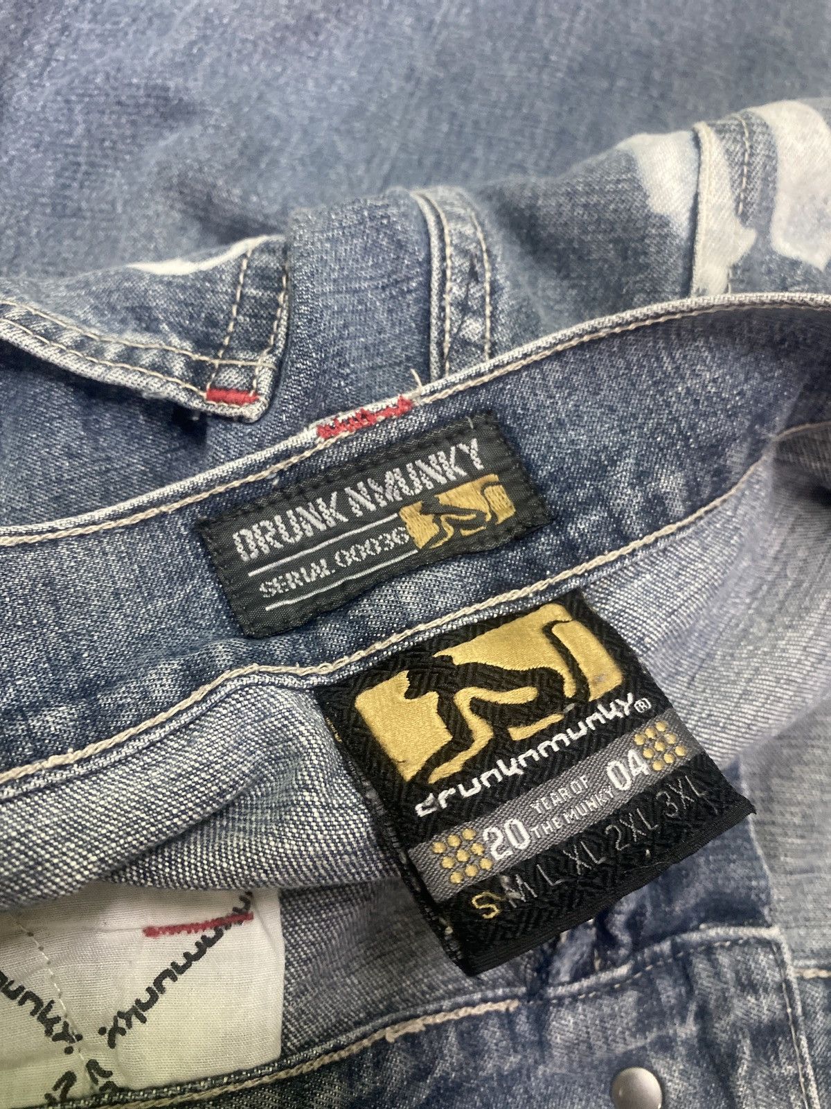 Japanese Brand BAGGY DRUNKNMUNKY CARGO SKULL PATCHES SPELLOUT DENIM Size US 27 - 15 Thumbnail