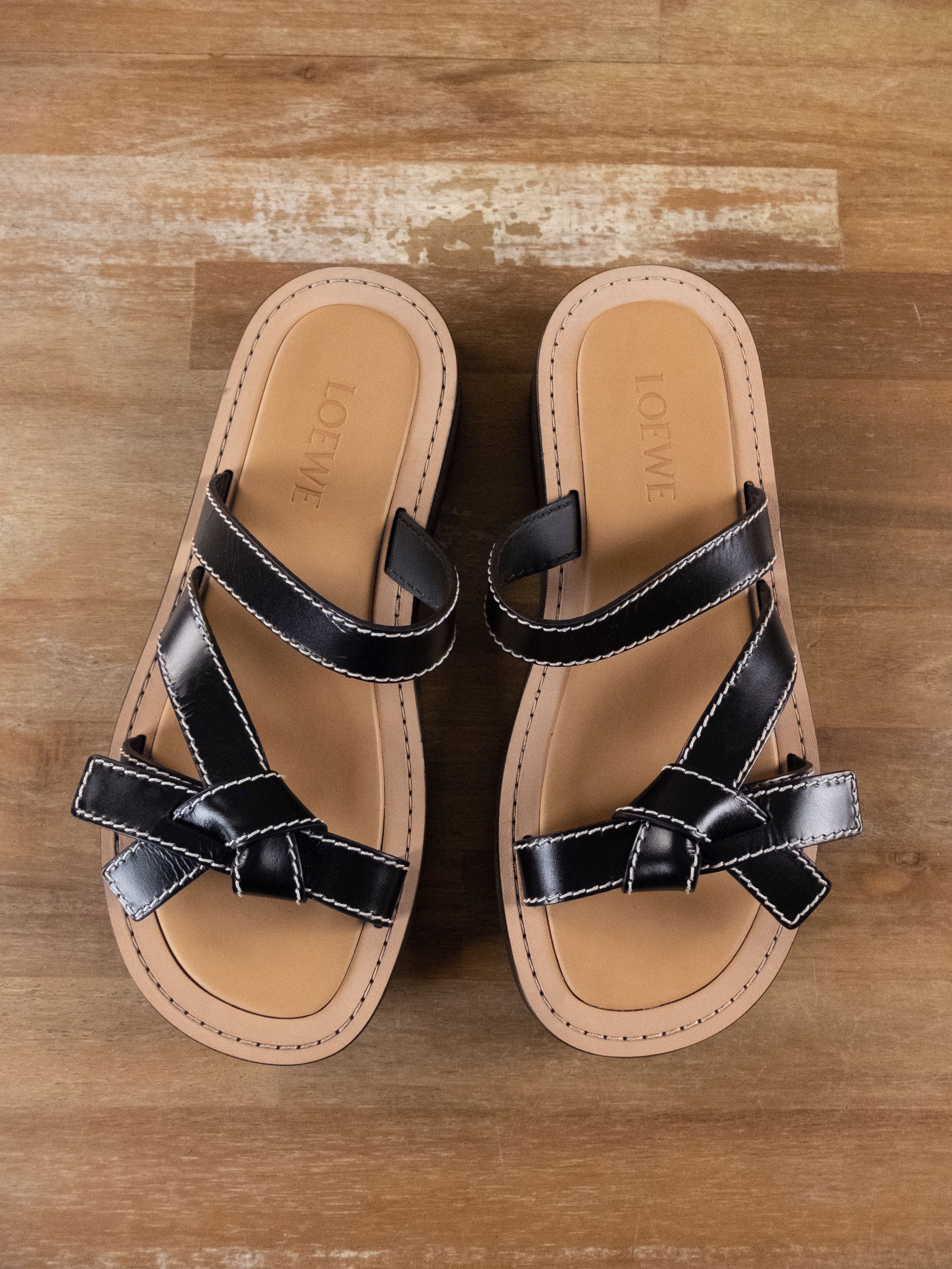 Loewe LOEWE Gate bow black leather platform slides sandals 10 40 Size US 10 / IT 40 - 2 Thumbnail