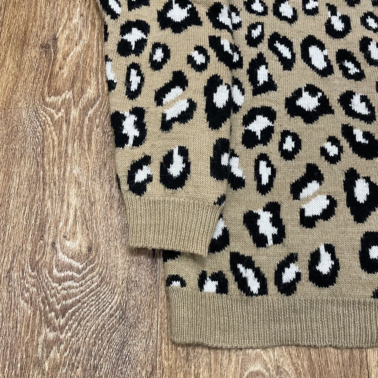 Vintage Vintage Y2K Leopard Print Knit Sweater Oversized Cream L Size US L / EU 52-54 / 3 - 4 Thumbnail