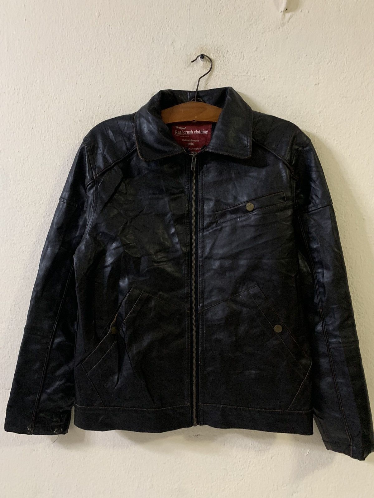 image of Real Crush Clothing Leather Jacket in Black, Men's (Size Small)