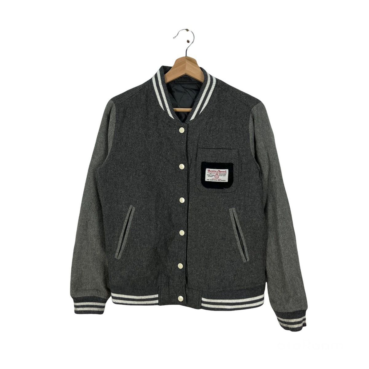 Harris Tweed × Japanese Brand VINTAGE HARRIS TWEED VARSITY JACKET Size US S / EU 44-46 / 1 - 1 Thumbnail