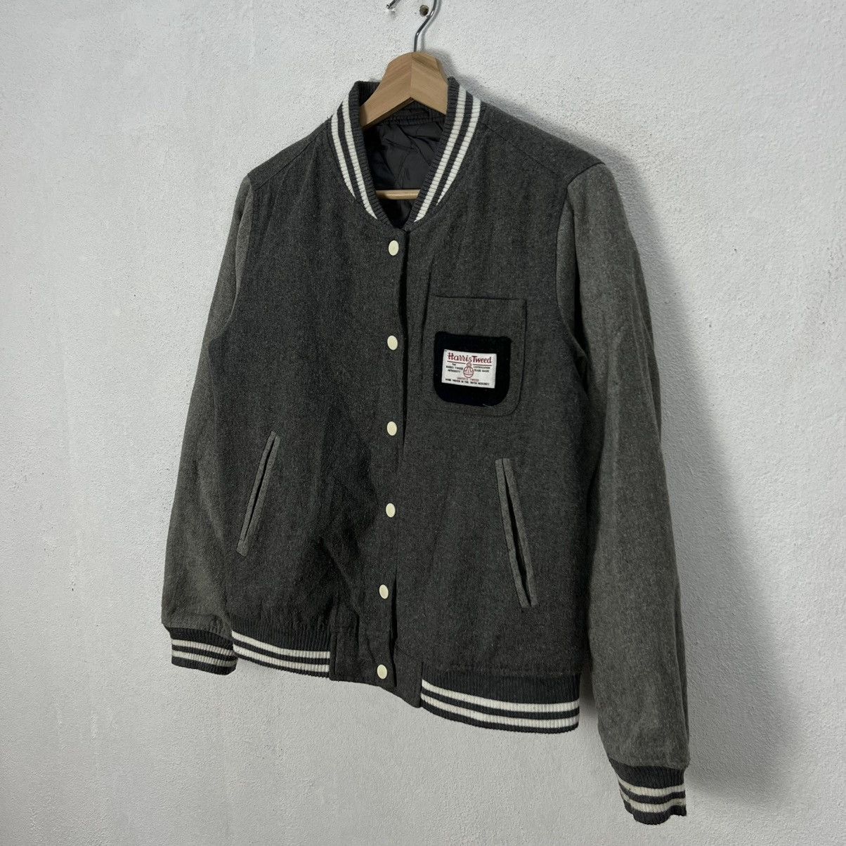 Harris Tweed × Japanese Brand VINTAGE HARRIS TWEED VARSITY JACKET Size US S / EU 44-46 / 1 - 2 Thumbnail