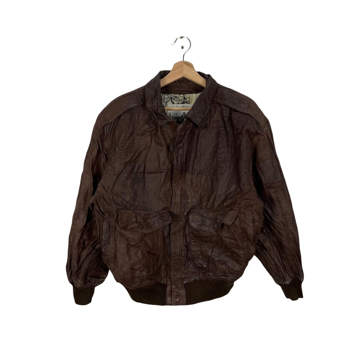 Vintage LOWELL & WHITNEY BOMBER STYLE JACKET LEATHER BIG LOGO LINING Size US M / EU 48-50 / 2 - 1 Thumbnail