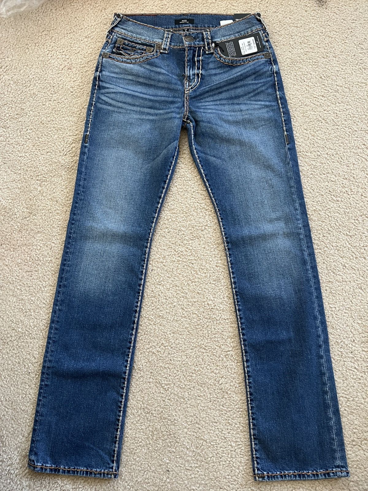 True Religion Super t straight leg relaxed fit denim jeans flap pockets 30 Size US 30 / EU 46 - 2 Thumbnail