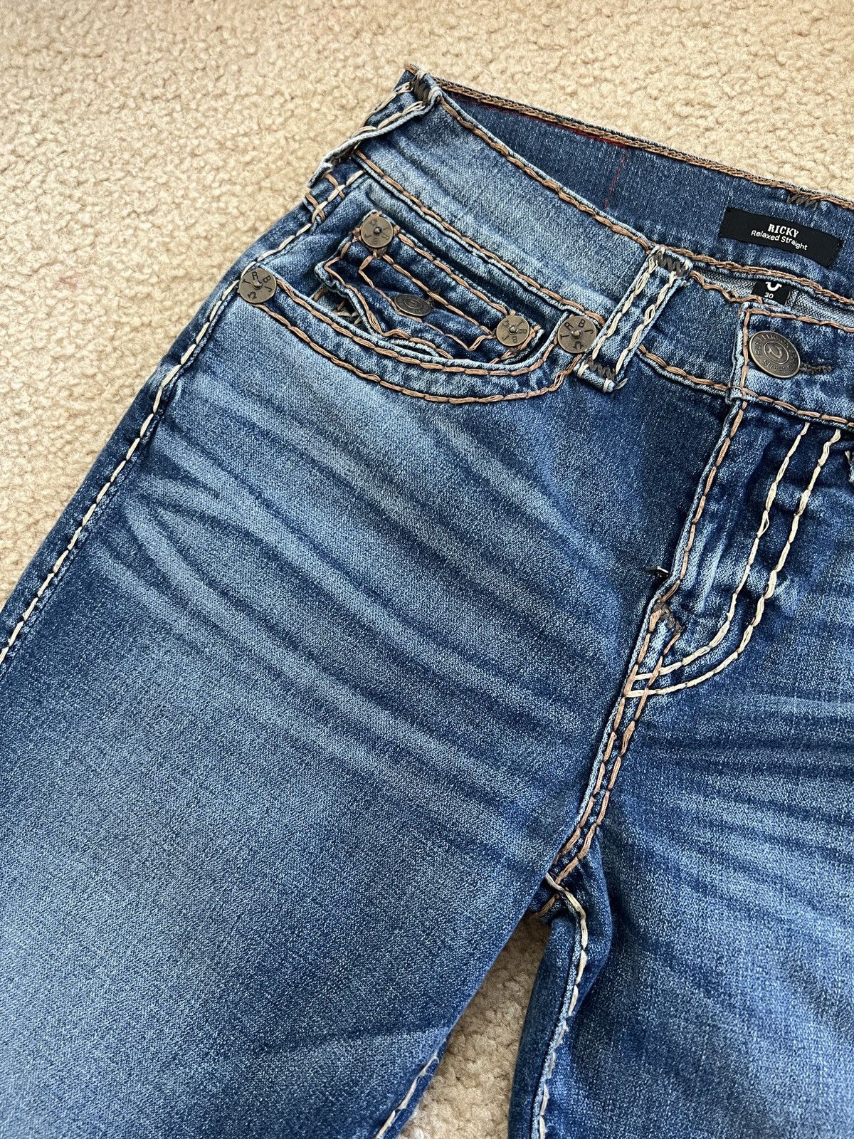 True Religion Super t straight leg relaxed fit denim jeans flap pockets 30 Size US 30 / EU 46 - 10 Thumbnail