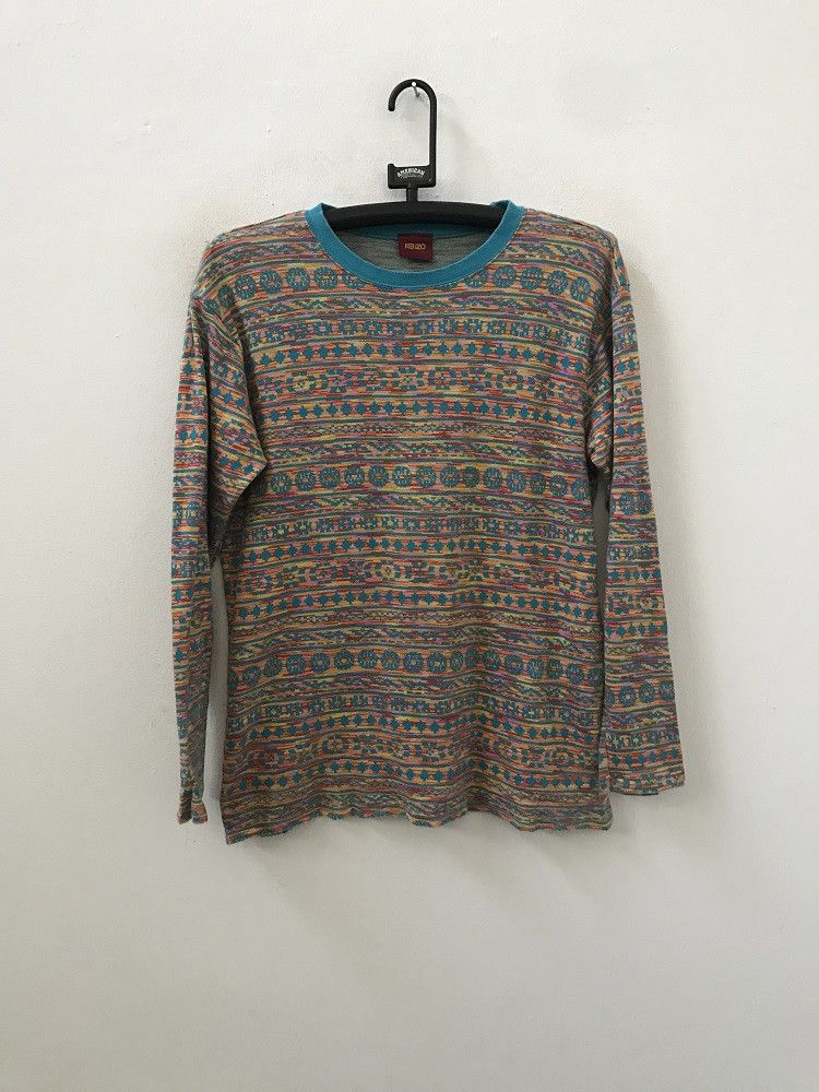 Japanese Brand × Kenzo KENZO Japan Abstract Tribal Striped Long Sleeve t shirt Size US M / EU 48-50 / 2 - 1 Thumbnail