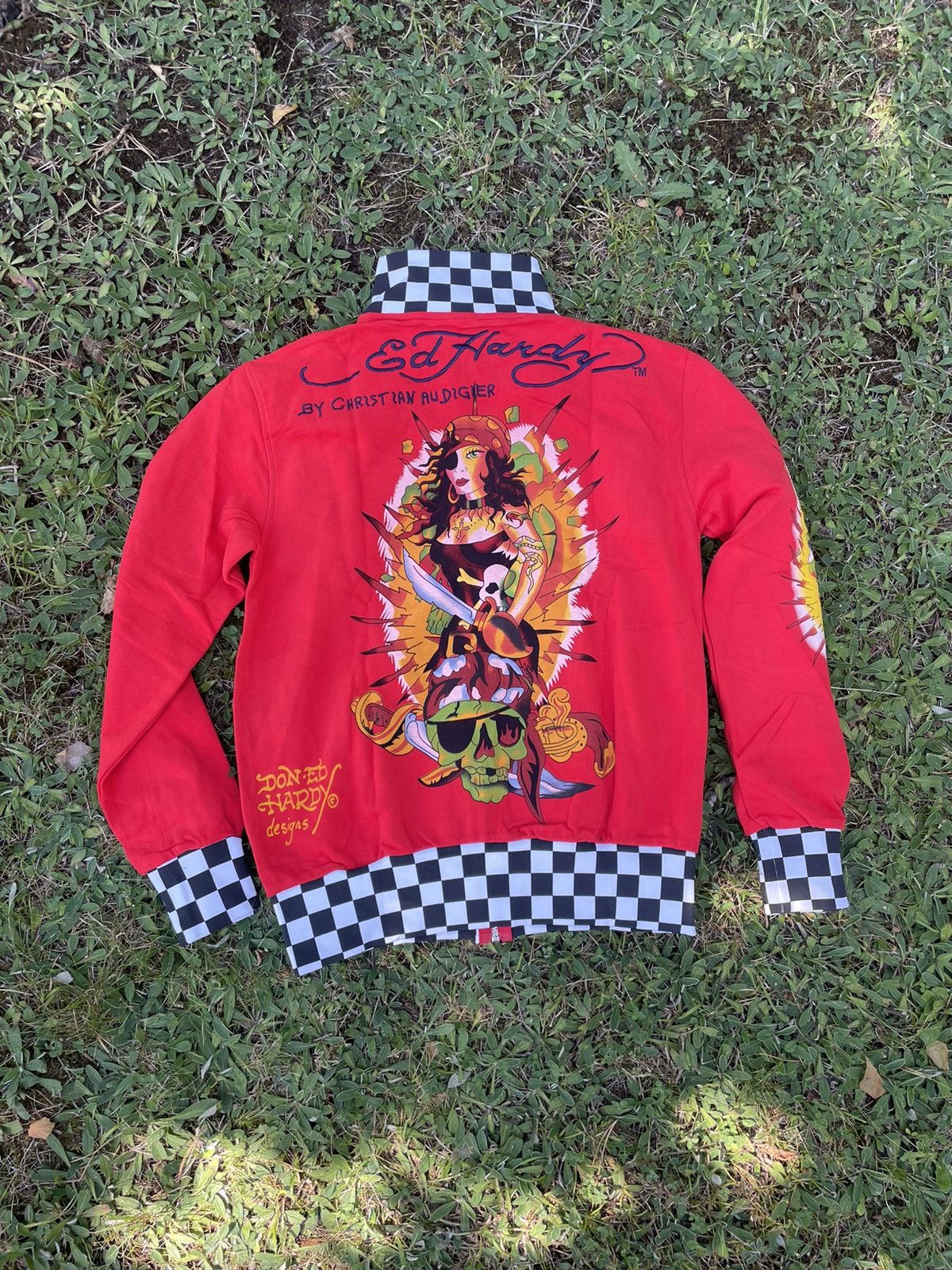 image of Christian Audigier x Ed Hardy Race Skull Zip in Red, Men's (Size Large)