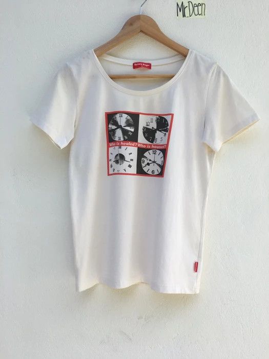 image of Barbara Kruger Tshirt Who Is Healed? Who Is Housed? in White, Men's (Size Small)