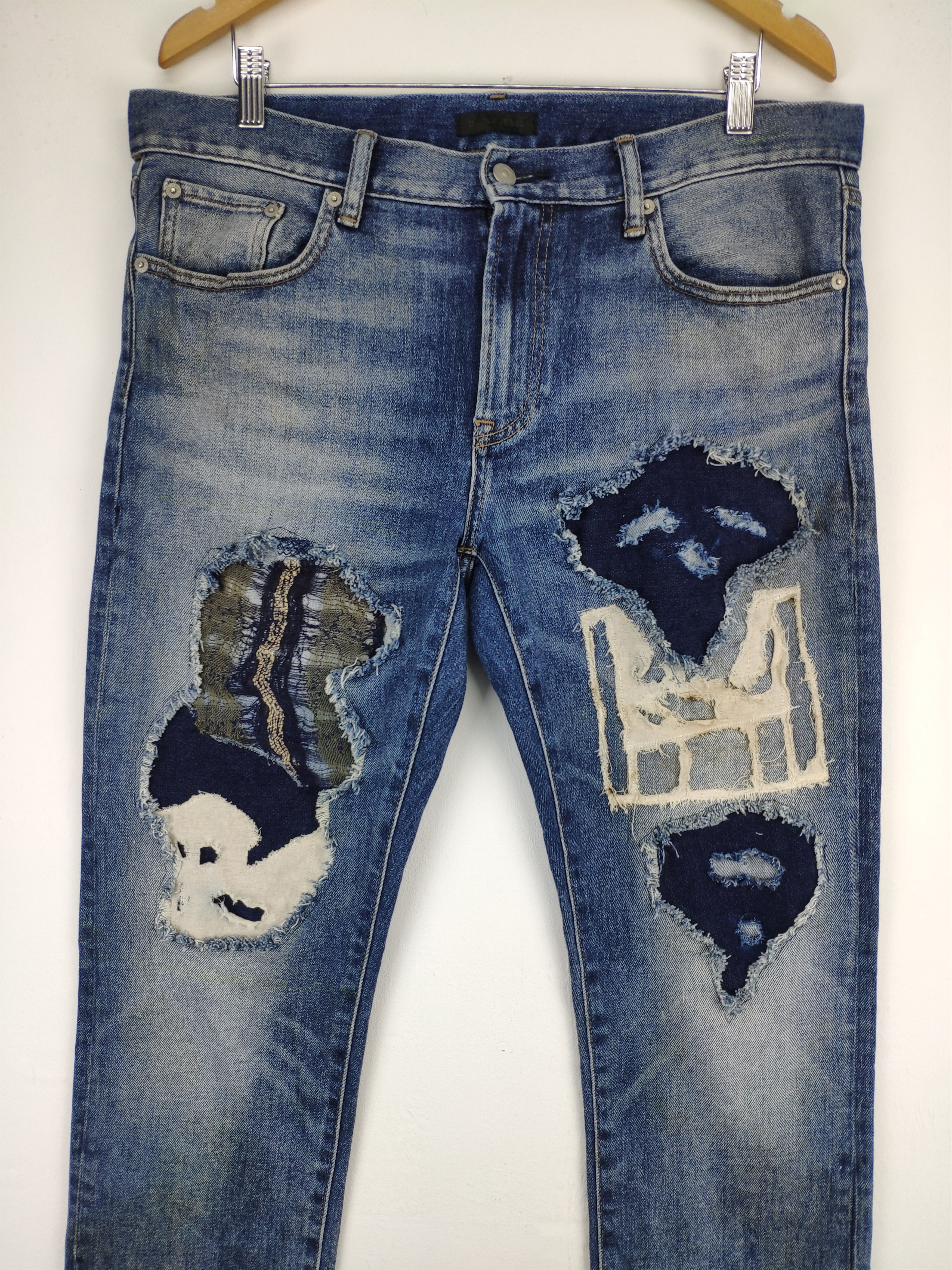 Japanese Brand 🇯🇵 Custom Made Uniqlo Jeans Distressed Kapital Boro Style Size US 36 / EU 52 - 4 Thumbnail
