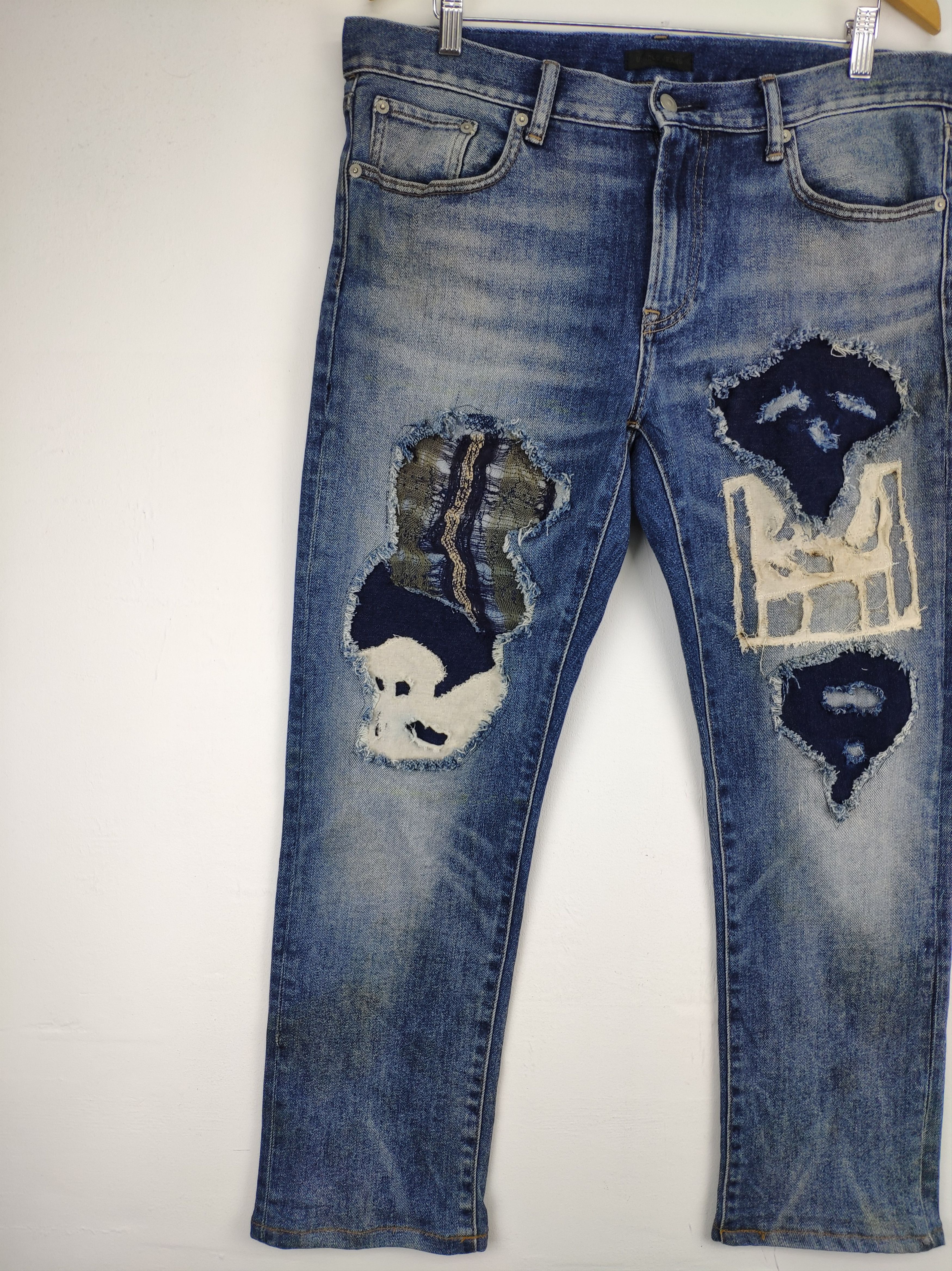 Japanese Brand 🇯🇵 Custom Made Uniqlo Jeans Distressed Kapital Boro Style Size US 36 / EU 52 - 3 Thumbnail