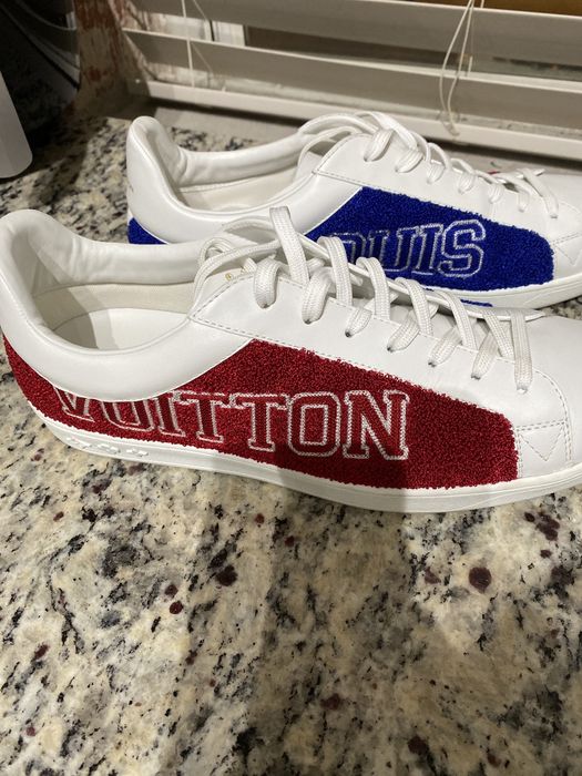 Louis Vuitton White Blue/Red Terry Fabric Luxembourg Sneakers Size