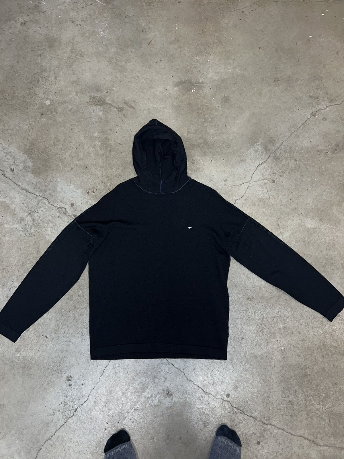 image of Stone Island Wool Sweater With Hood in Black, Men's (Size 2XL)