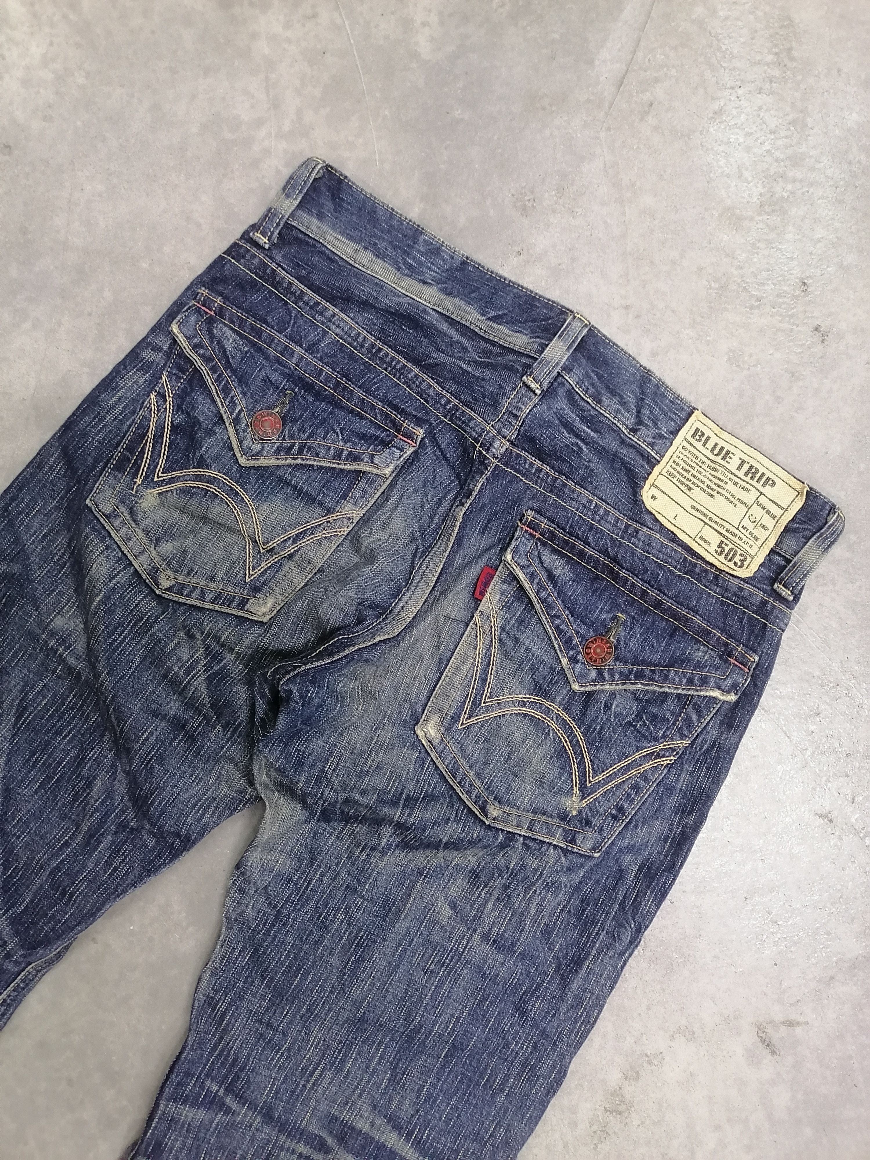 Japanese Brand Flared❗Edwin 503 Washed Blue Distressed Denim Pants🇯🇵 Size US 34 / EU 50 - 7 Thumbnail