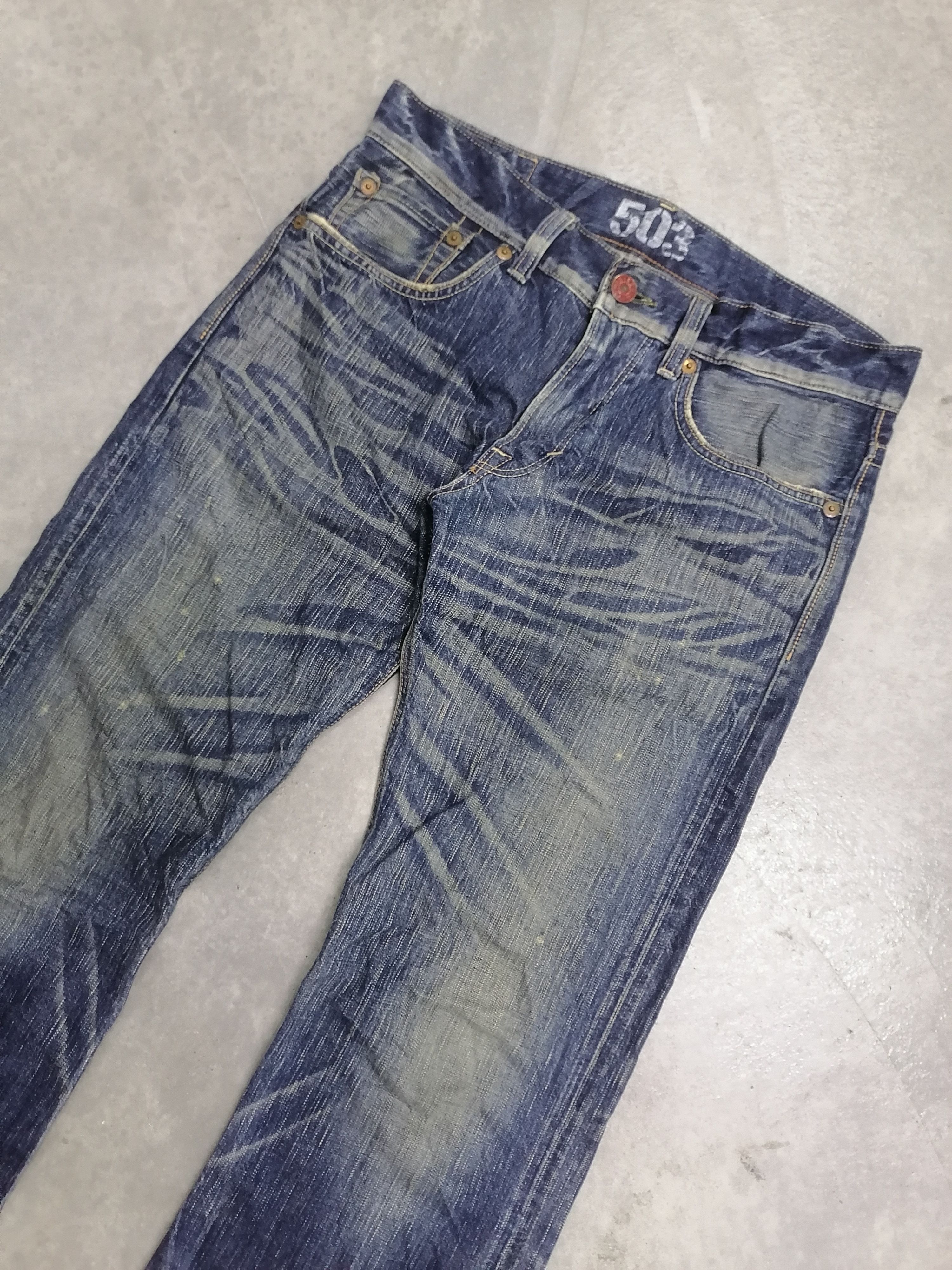 Japanese Brand Flared❗Edwin 503 Washed Blue Distressed Denim Pants🇯🇵 Size US 34 / EU 50 - 3 Thumbnail
